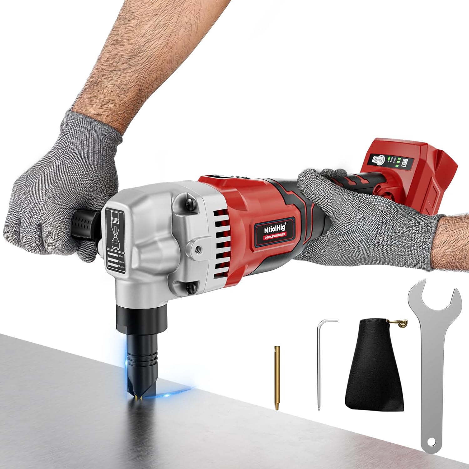 MtiolHig Cordless Metal Nibbler Compatible with Milwaukee 18V Battery (No Battery), 18-Gauge Electric Nibbler with Assist Handle & 2 Blades, 1900RPM Brushless Metal Cutter for Stainless Steel