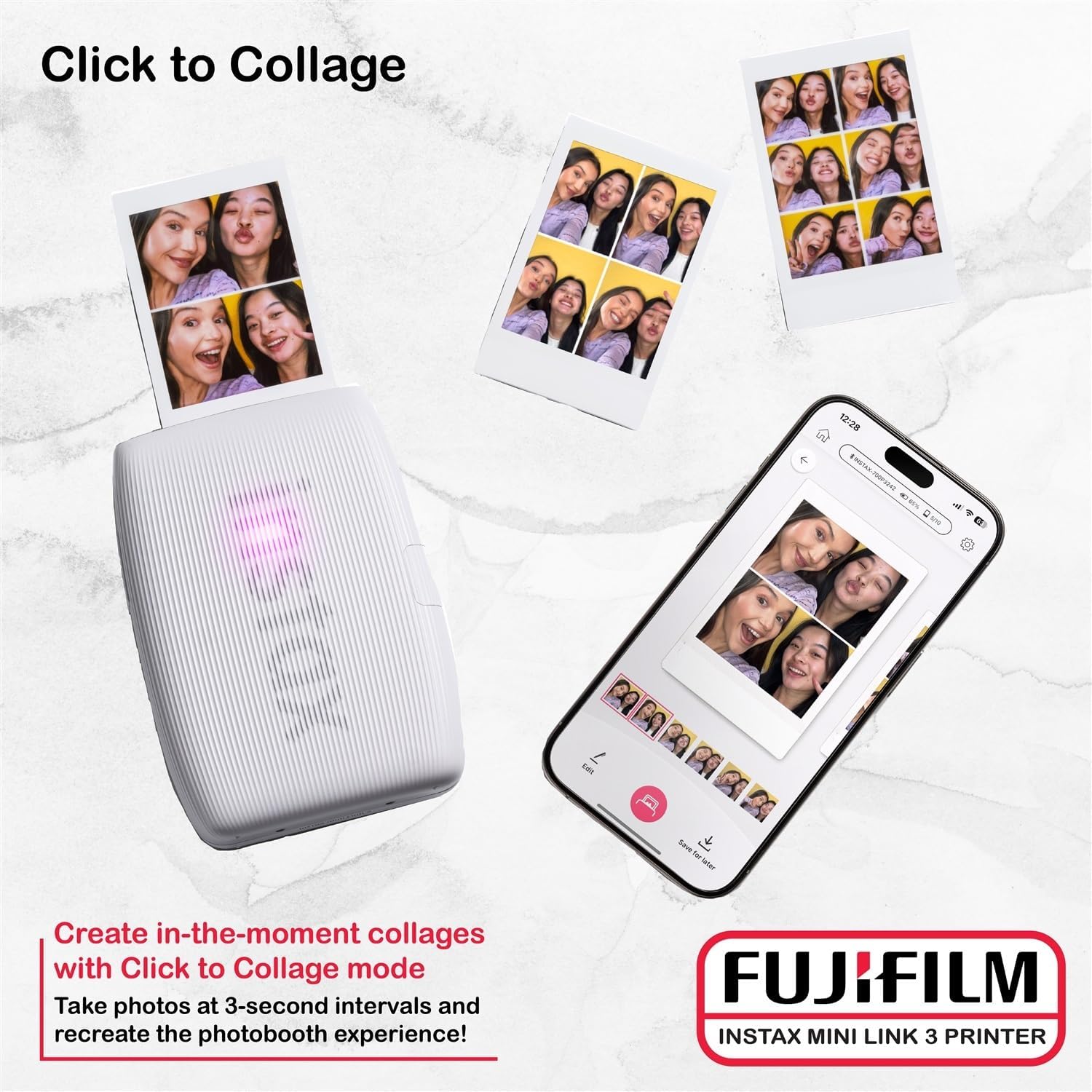 Fujifilm Instax Mini Link 3 Printer Bundle Instax Mini Film (40 Sheets), Link 3 Protective Case (Clay White)