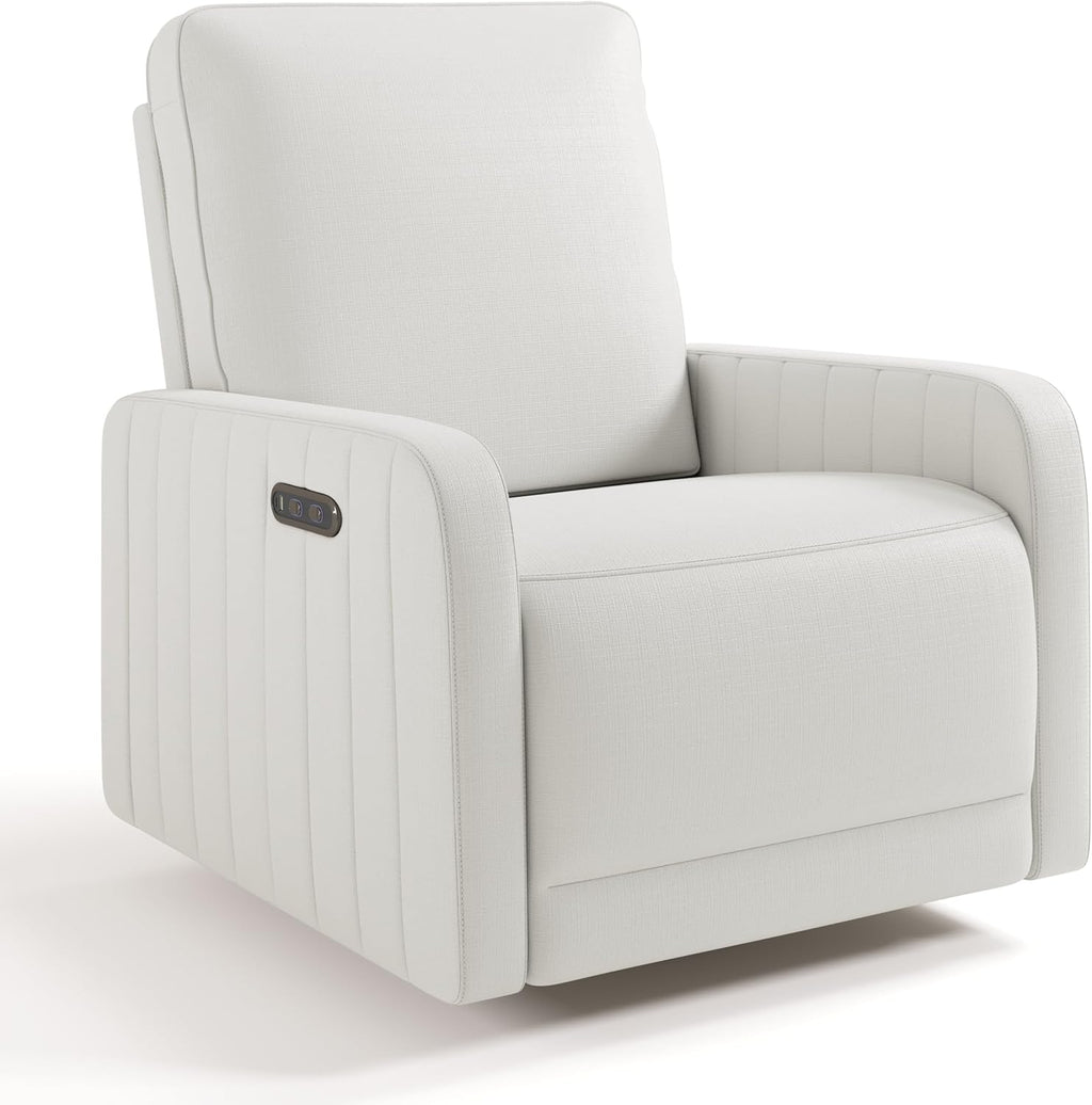 Storkcraft Kyoto Deluxe Extra-Wide Power Recliner Swivel Glider – Premium Electronic Nursery Wide Glider Rocking Chair, Oeko-TEX 100 Certified, Includes Dual-USB Charging Port (Ivory Basketweave)