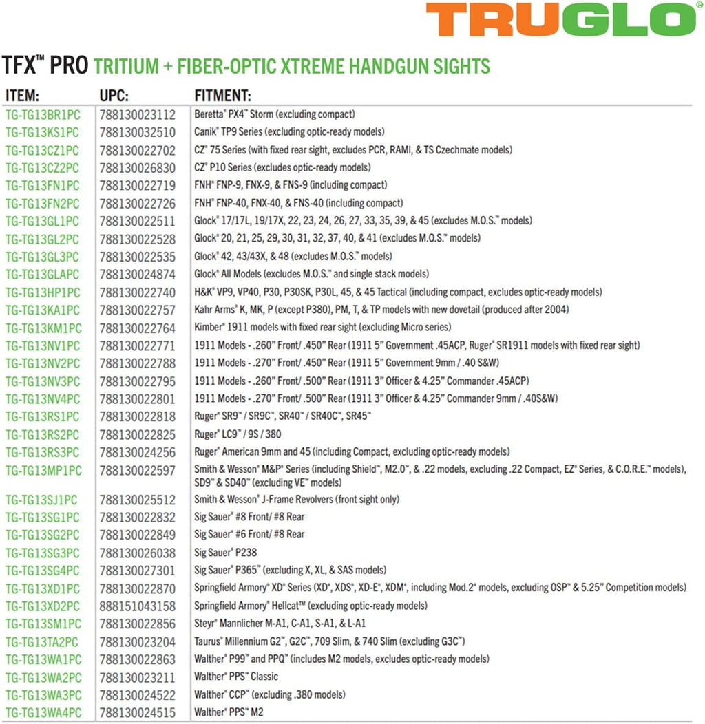 Truglo TFX PRO Handgun Sight, Glowing Shock Proof Tritium and Fiber Optic Night Sight for Handguns, Compact, Durable, and Snag Free Sight