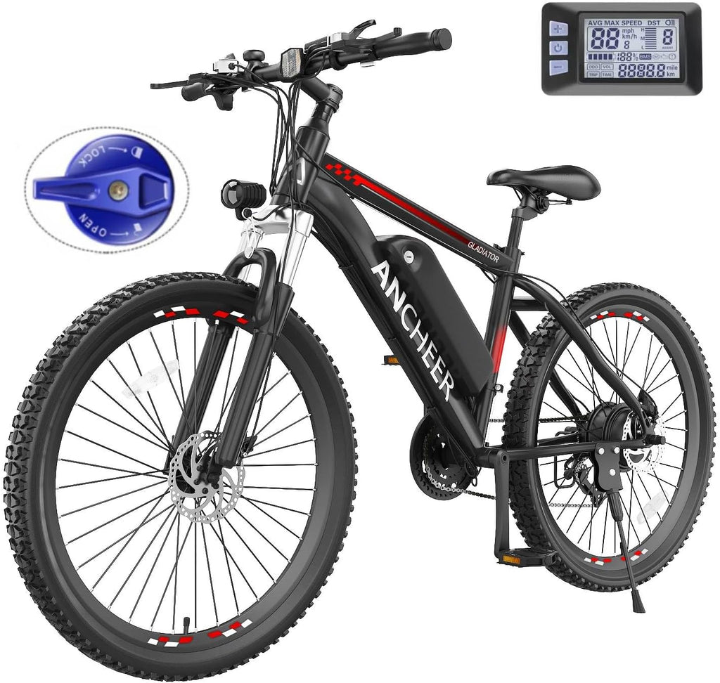 ANCHEER 26' Electric Bike for Adults, Peak 749W Ebike, 19.8MPH Electric Bicycle with 48V 374Wh / 48V 499Wh Battery(3H Fast Charge), LCD Display, Front Suspension, UL2849 Compliant