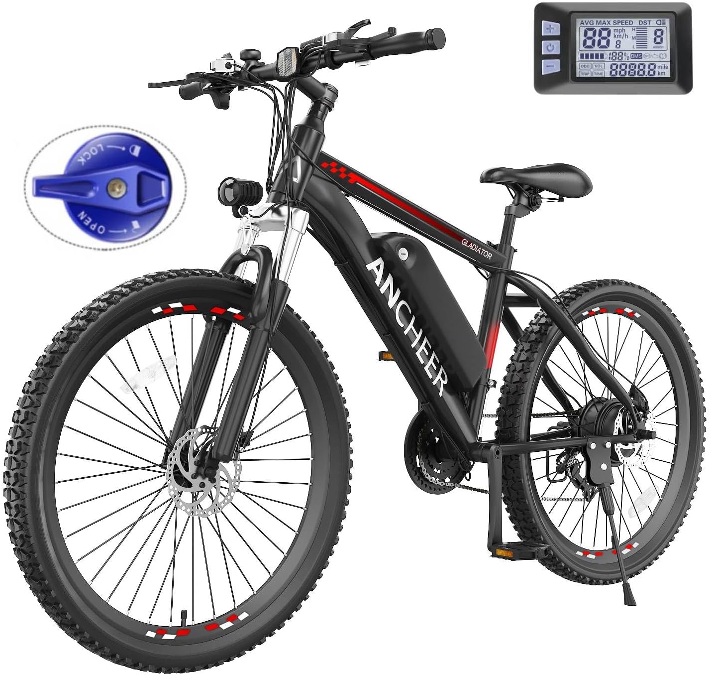 ANCHEER 26' Electric Bike for Adults, Peak 749W Ebike, 19.8MPH Electric Bicycle with 48V 374Wh / 48V 499Wh Battery(3H Fast Charge), LCD Display, Front Suspension, UL2849 Compliant