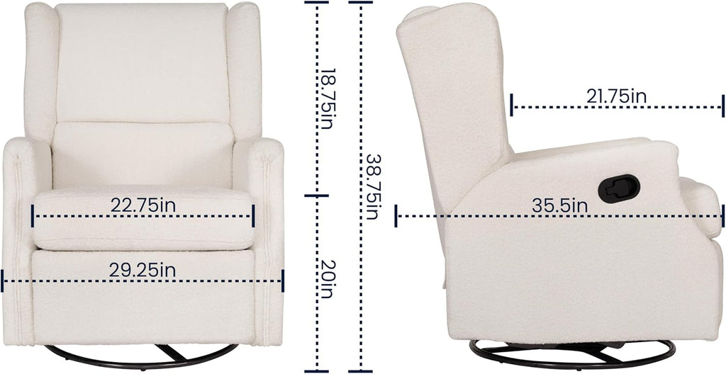 Flash Furniture Omma Swivel Glider Rocking Recliner, Manual Wingback Recliner with 360 Degree Swivel, for Living Room, Bedroom, or Nursery, Upholstered, Off-White Boucle