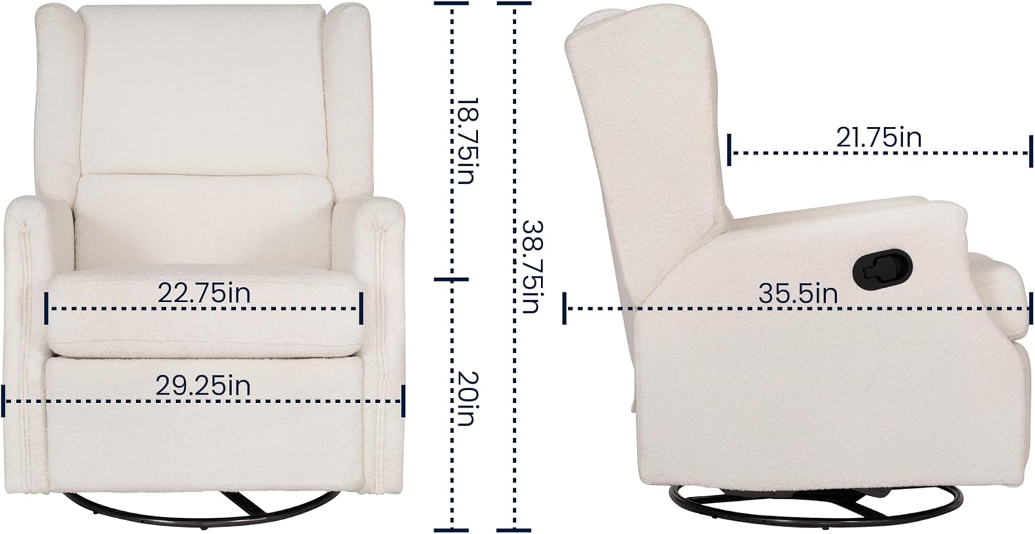 Flash Furniture Omma Swivel Glider Rocking Recliner, Manual Wingback Recliner with 360 Degree Swivel, for Living Room, Bedroom, or Nursery, Upholstered, Off-White Boucle