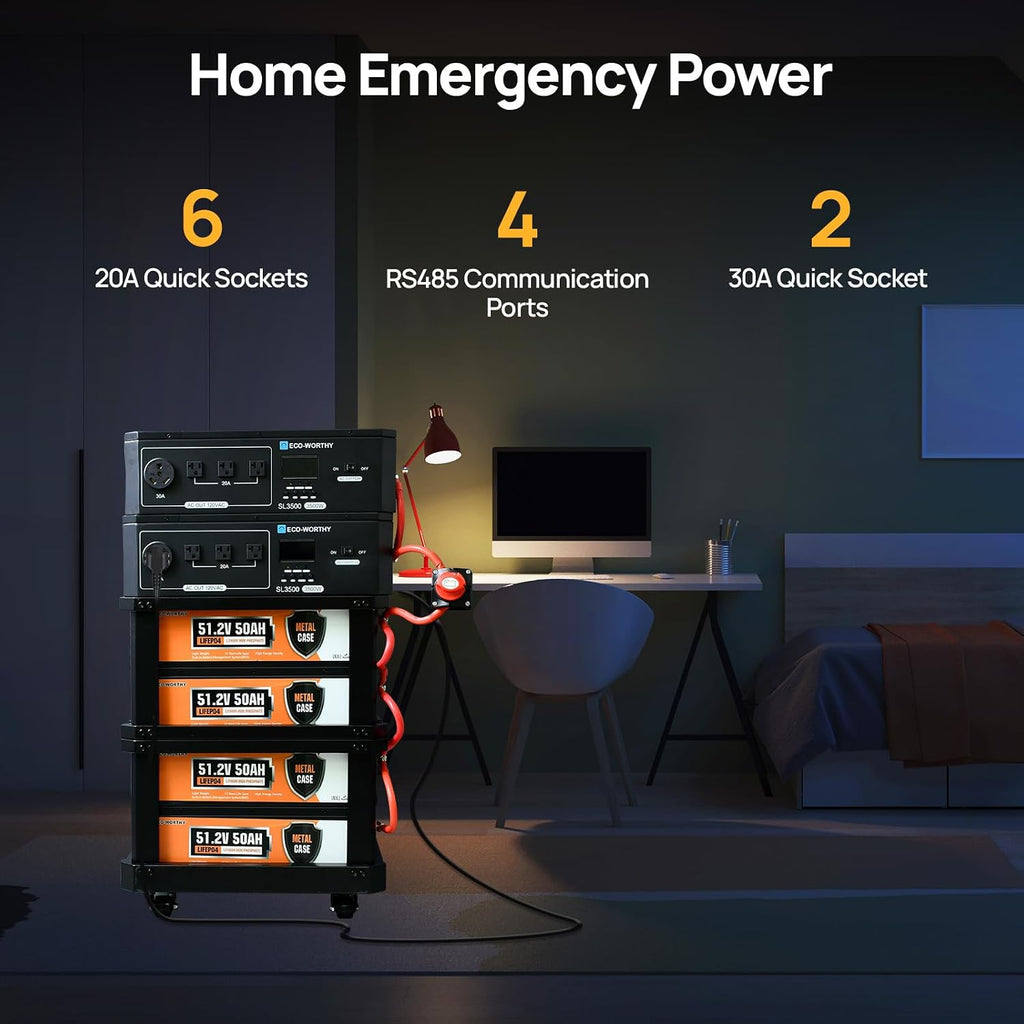 ECO-WORTHY SL7000 10240Wh 7000W Stackable Power Battery, 120V/240V 7000W AC Output, LiFePO4 Battery Backup Expandable to 15.36kWH with BMS, for Home Backup, Emergency, Solar System Components