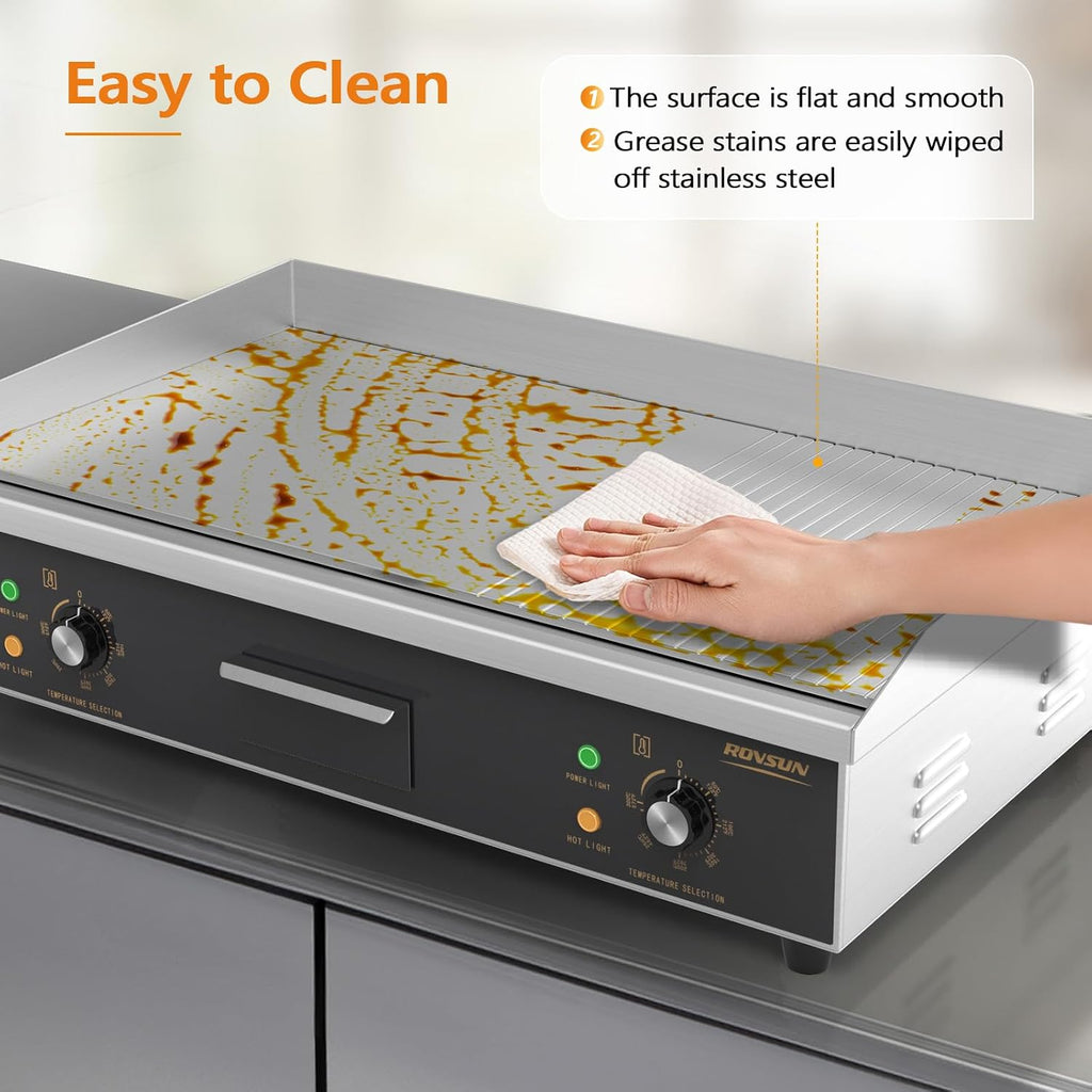 ROVSUN 26' Electric Griddle, Electric Countertop Half Flat Top Griddle, 3200W Grill Stainless Steel with Adjustable Temperature Control 122°F-572°F for Commercial Home Restaurant, Plug
