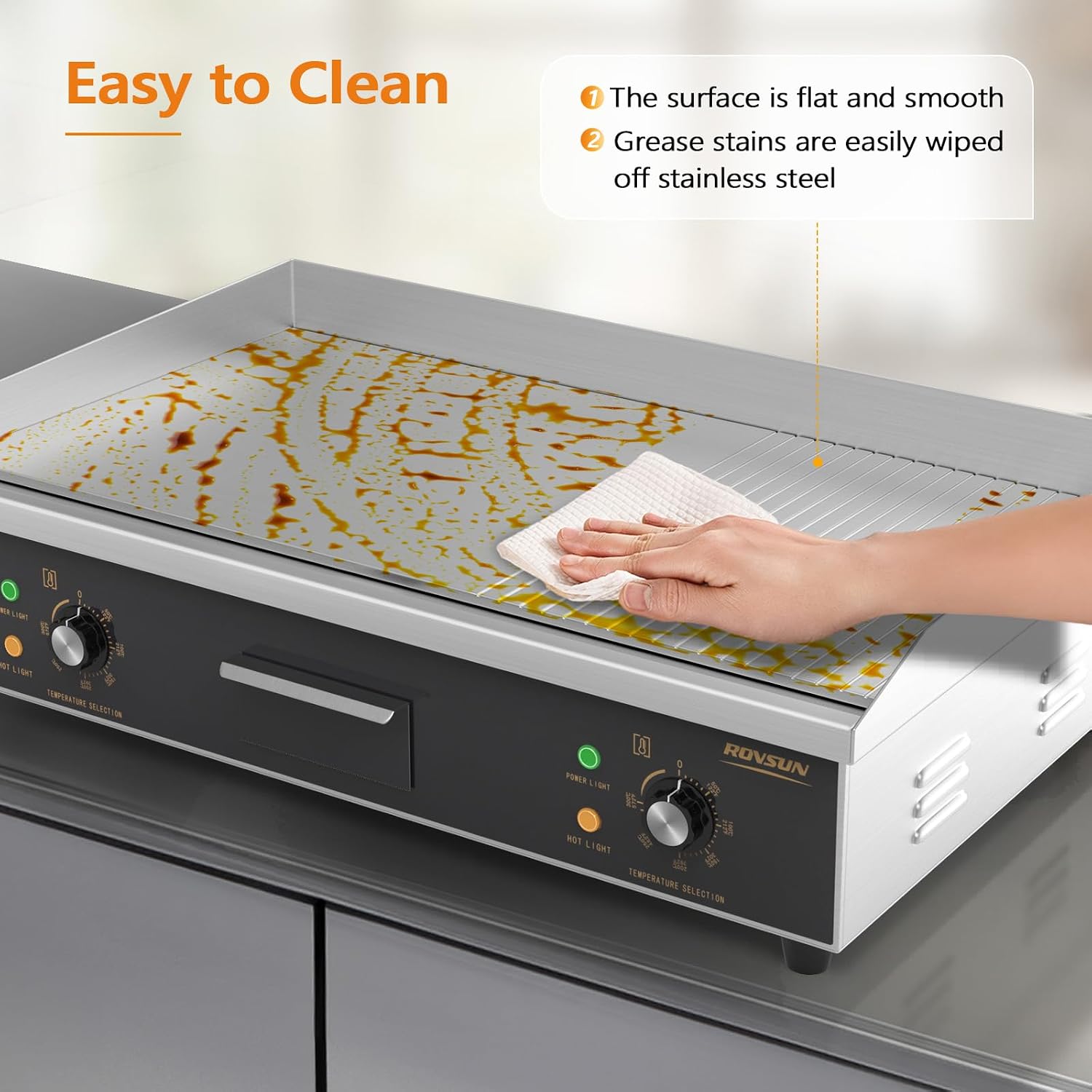ROVSUN 26' Electric Griddle, Electric Countertop Half Flat Top Griddle, 3200W Grill Stainless Steel with Adjustable Temperature Control 122°F-572°F for Commercial Home Restaurant, Plug