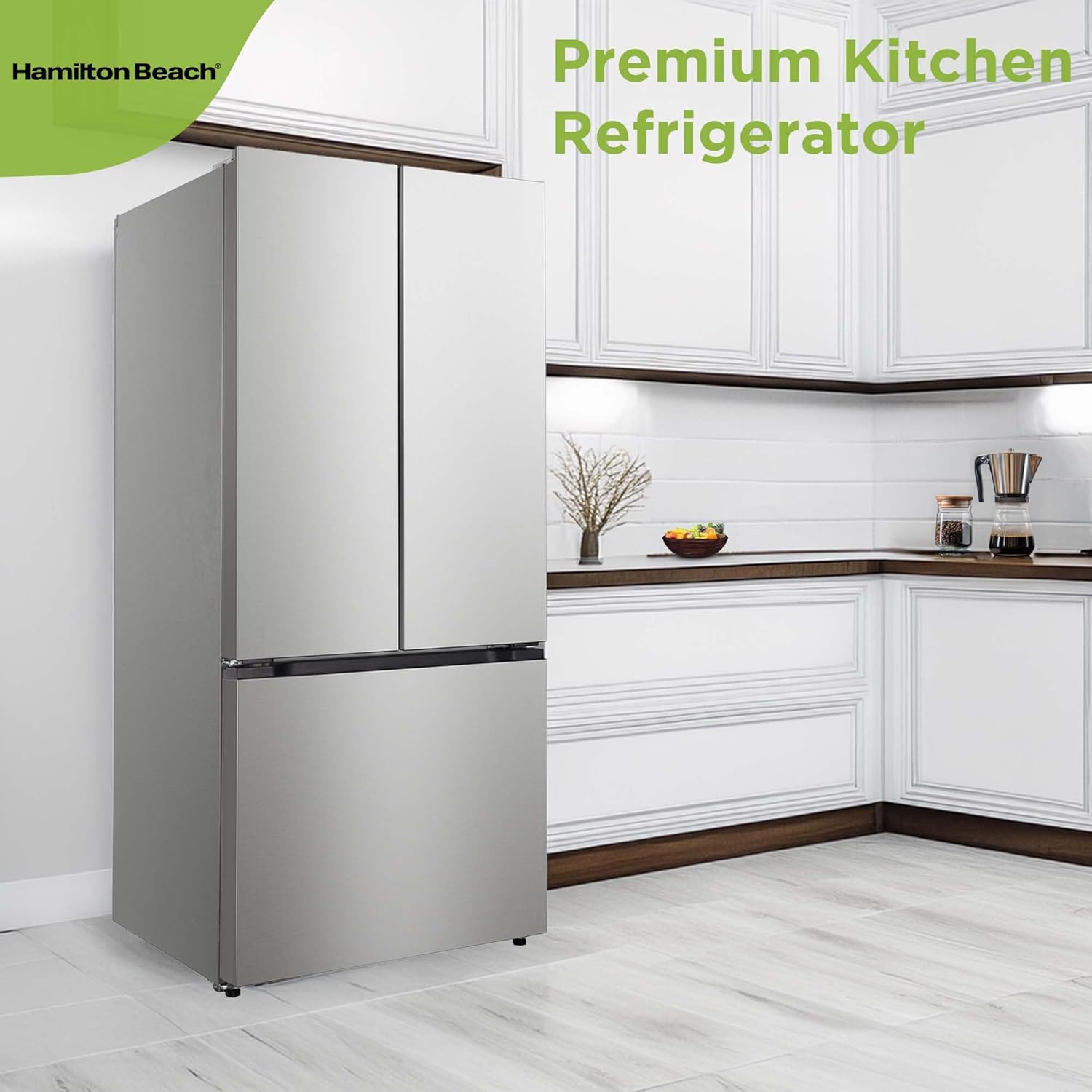 Hamilton Beach HBF1770 French Door Counter Depth Refrigerator with Freezer Drawer, 17.7 cu ft, Stainless Steel (Full Size)