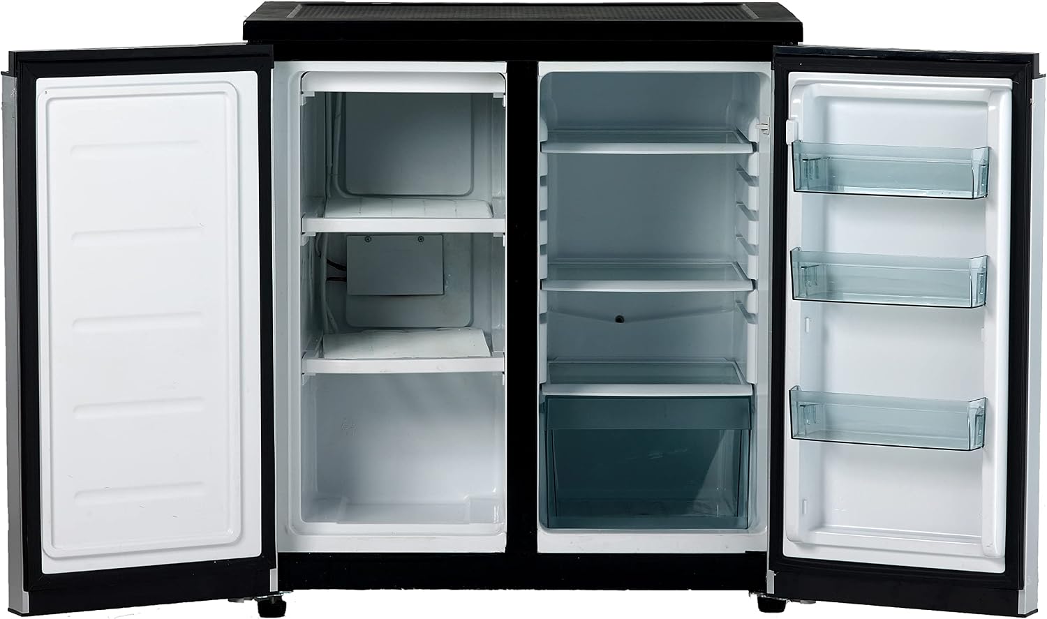 Avanti Mini Fridge Compact Side-by-Side Refrigerator with Freezer for Home Office or Dorm, Features Dual Doors Adjustable Glass Shelves and Adjustable Temperature Control, 5.5-Cu.Ft, Stainless Steel