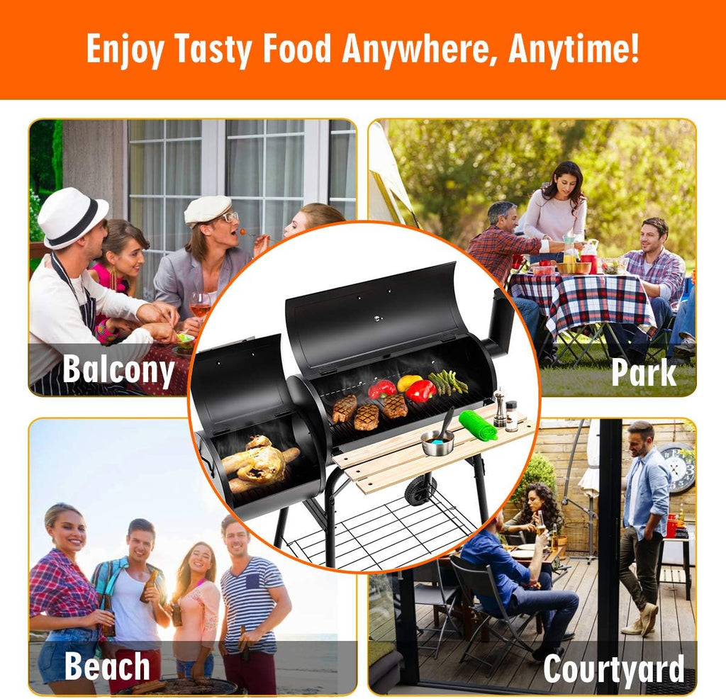 Giantex BBQ Grill Charcoal Barbecue Grill Outdoor Pit Patio Backyard Home Meat Cooker Smoker with Offset Smoker