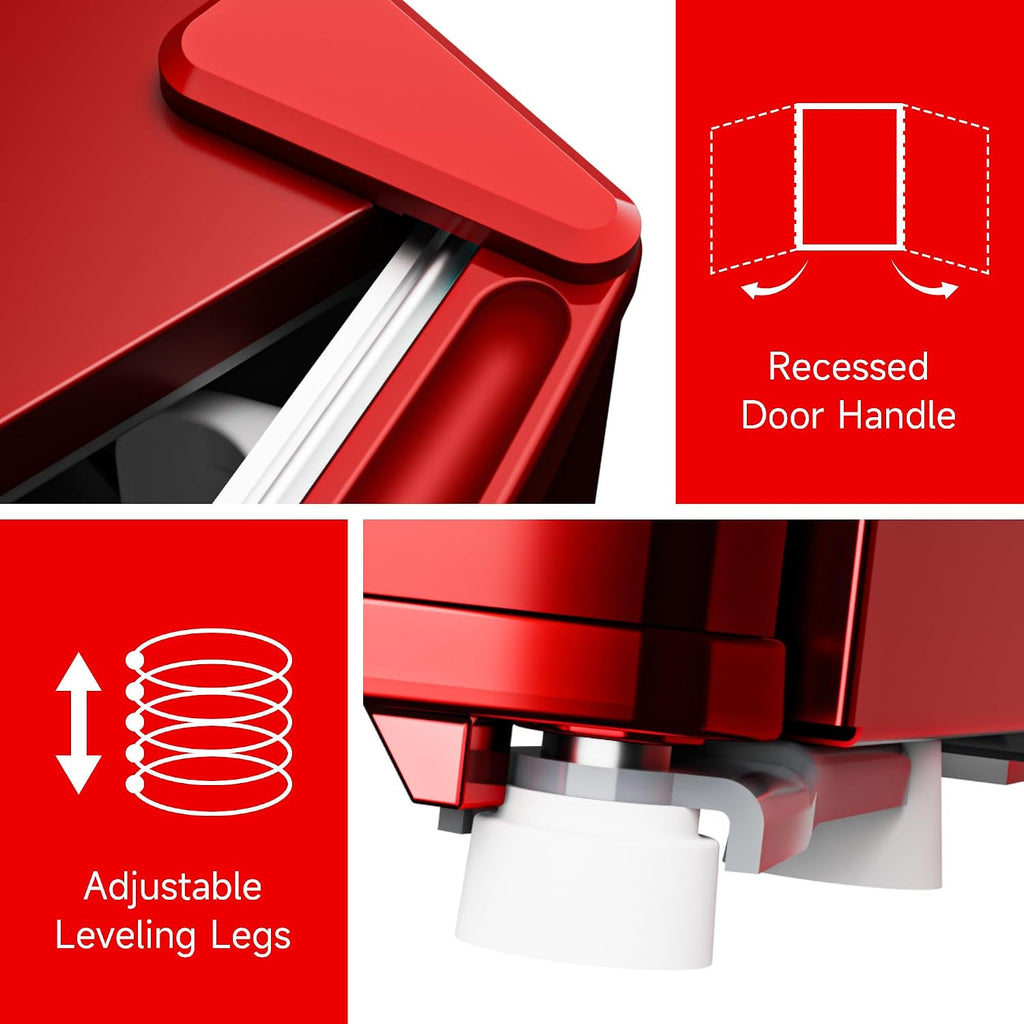 BANGSON 1.7 Cu.Ft Mini Fridge with Freezer for Dorm, Compact Refrigerator Office, Energy Saving Small Fridge Reversible Single Door, Low Noise for Bedroom Small Apartment, Red