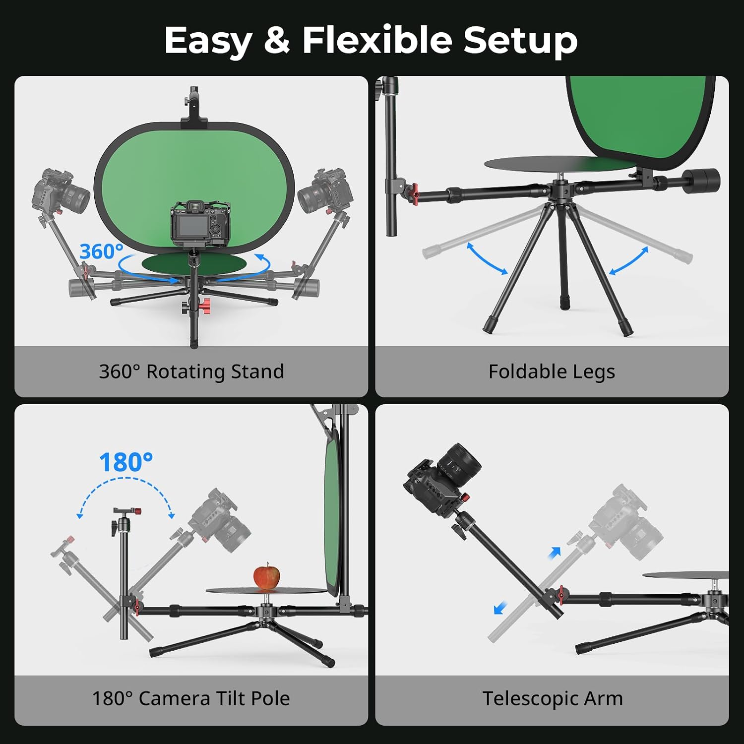 SmallRig Professional 12' 360° Photography Turntable, Adjustable Shooting Angle, Camera Spinner Portable Video Rotating Platform, Photo Booth for Product Photography/Video Making - 4807
