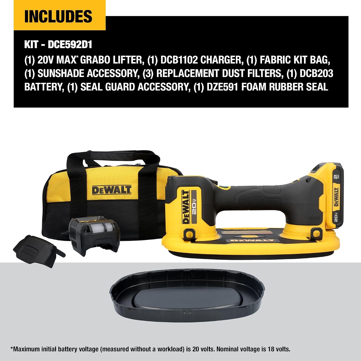 DEWALT 20V MAX Cordless GRABO Suction Lifter Kit with Battery and Charger Included, Lift-load Capacity of Up to 265 lbs. (DCE592D1)