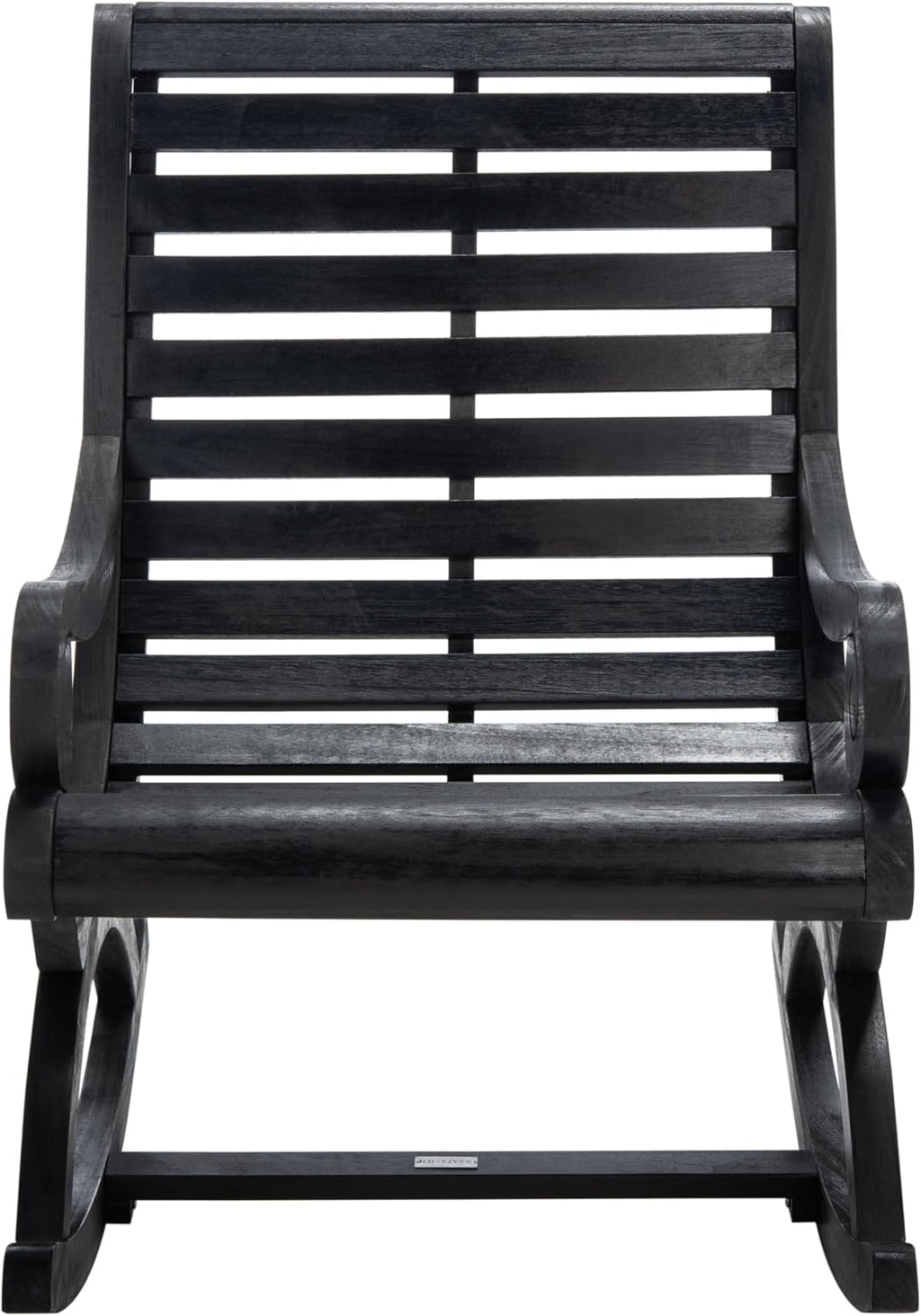 SAFAVIEH Outdoor - Sonora Rocking Chair - Black - Solid Wood - Transitional British Slatted Design - Ideal for Patio, Deck, Porch, Backyard, 17.7' Seat Height (PAT7016D)