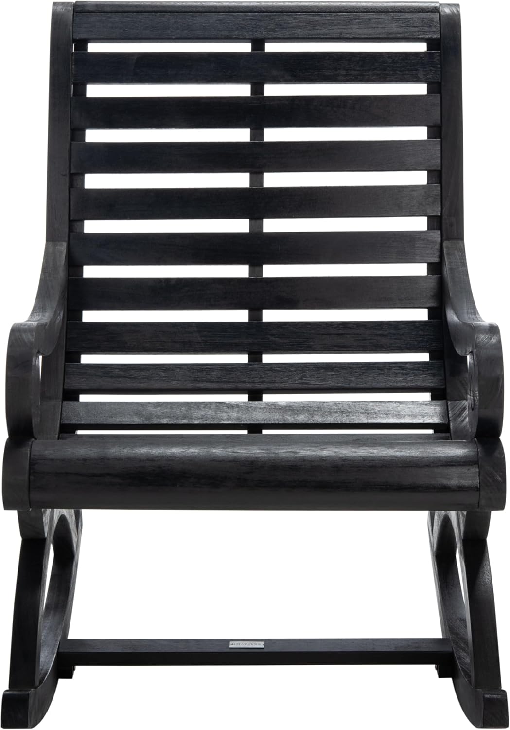 SAFAVIEH Outdoor - Sonora Rocking Chair - Black - Solid Wood - Transitional British Slatted Design - Ideal for Patio, Deck, Porch, Backyard, 17.7' Seat Height (PAT7016D)
