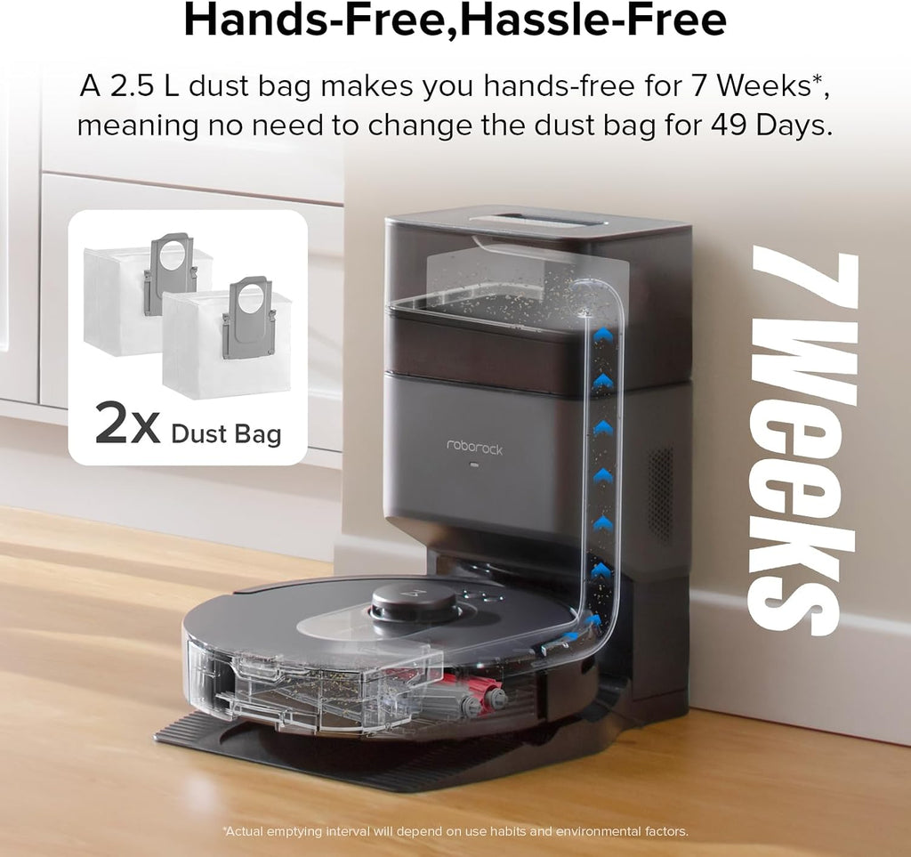 roborock Q5 Max+ Robot Vacuum with Self-Empty Dock, Upgraded from Q5+, 5500 Pa Suction, DuoRoller Brush, Hands-Free Cleaning for up to 7 Weeks, PreciSense LiDAR Navigation, App & Voice Control