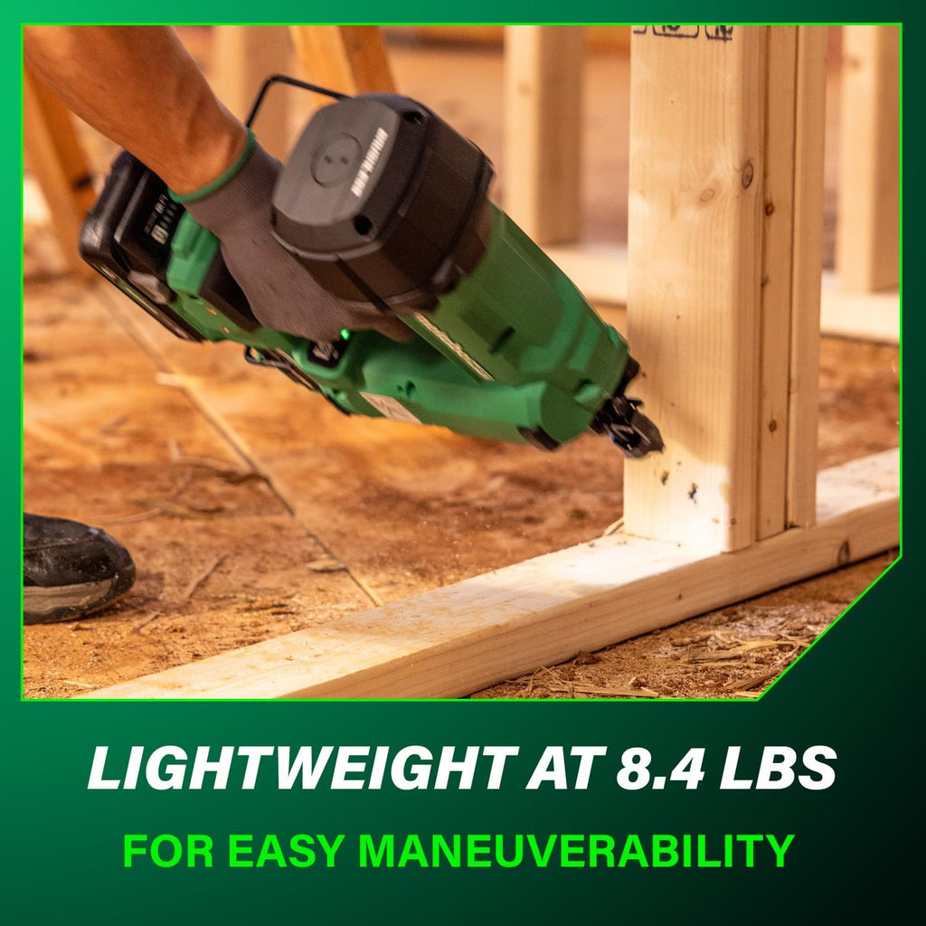 Metabo HPT 18V MultiVolt Cordless 21° Framing Nailer Kit, 3-1/2' Plastic Strip Framing Cordless Nailer, Power Tool with 4.0Ah Lithium Ion Battery, Drives 2' to 3-1/2' Nails, NR1890DRA