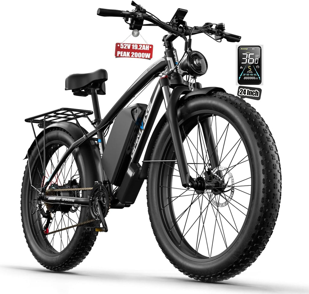 Ebike for Adults Electric, 52V 19.2Ah/32Ah, Peak 2000W/3000W Electric Bicycle, 36/40M P H, 70 Miles/100Miles, Off Road Snow Mountain E-Bike, Hydraulic Disc Brake, 24'/26' Fat Tire E Bike UL2849 by SGS