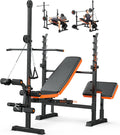 9-in-1 Adjustable Olympic Weight Bench with Lat Pulldown, Row, Squat Rack & Leg Curl – Multi-Function Strength Training Bench Press for Home Gym Full Body Workout
