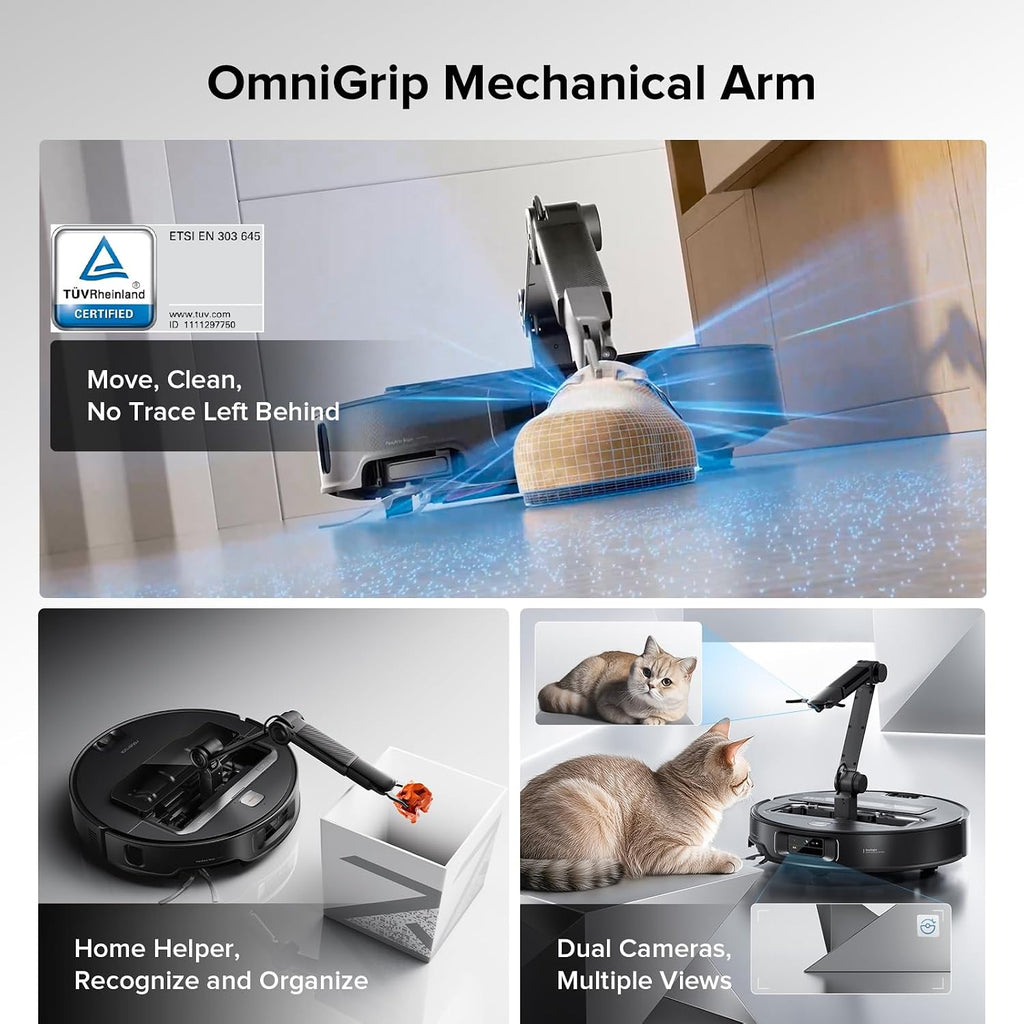 roborock Saros Z70 Robot Vacuum and Mop, OmniGrip Arm, AI-Powered, 22,000Pa Suction, 3.14'' Ultra Slim, FlexiArm Riser Technology, AdaptiLift Chassis, Obstacle Avoidance, Auto Mop Washing & Drying