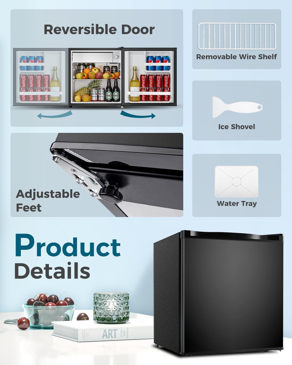 Feelfunn Small Fridge with Freezer - 1.7 Cu.Ft Single Door Mini Fridge with Adjustable Thermostat, Energy Saving, Low Noise, Small Refrigerator for Bedroom, Office, Dorm, Apartment, Classroom - Black