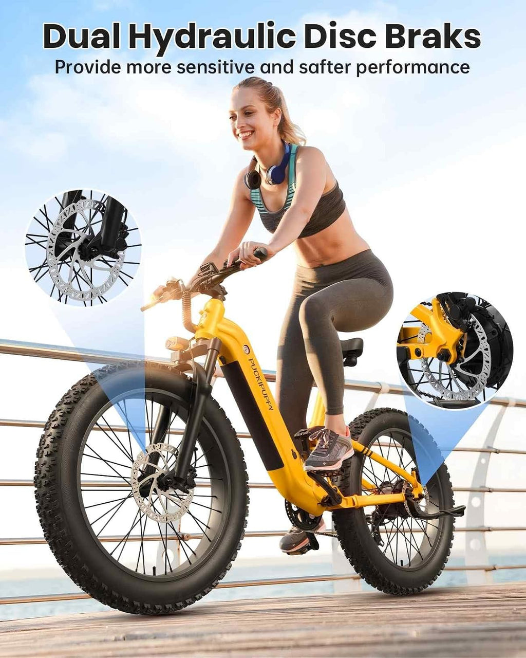 PUCKIPUPPY Battery+Electric Bike for Adults 960W(Peak), 48V 20AH Battery Adult Electric Bicycles, 26' Fat Tire Full Suspension Step-Thru Ebike, 28MPH Mountain Ebike, 7 Speed, 80Miles Range
