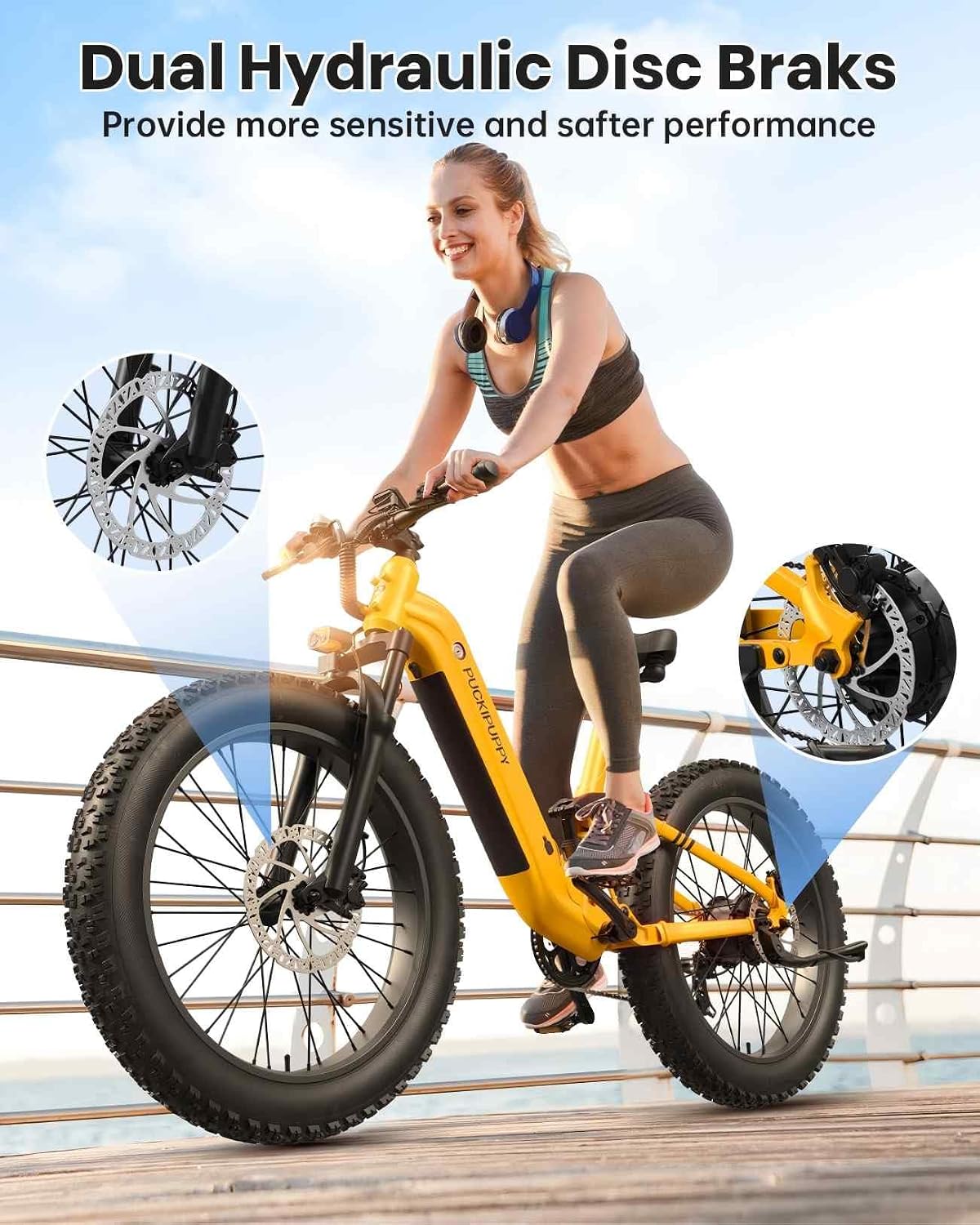 PUCKIPUPPY Battery+Electric Bike for Adults 960W(Peak), 48V 20AH Battery Adult Electric Bicycles, 26' Fat Tire Full Suspension Step-Thru Ebike, 28MPH Mountain Ebike, 7 Speed, 80Miles Range