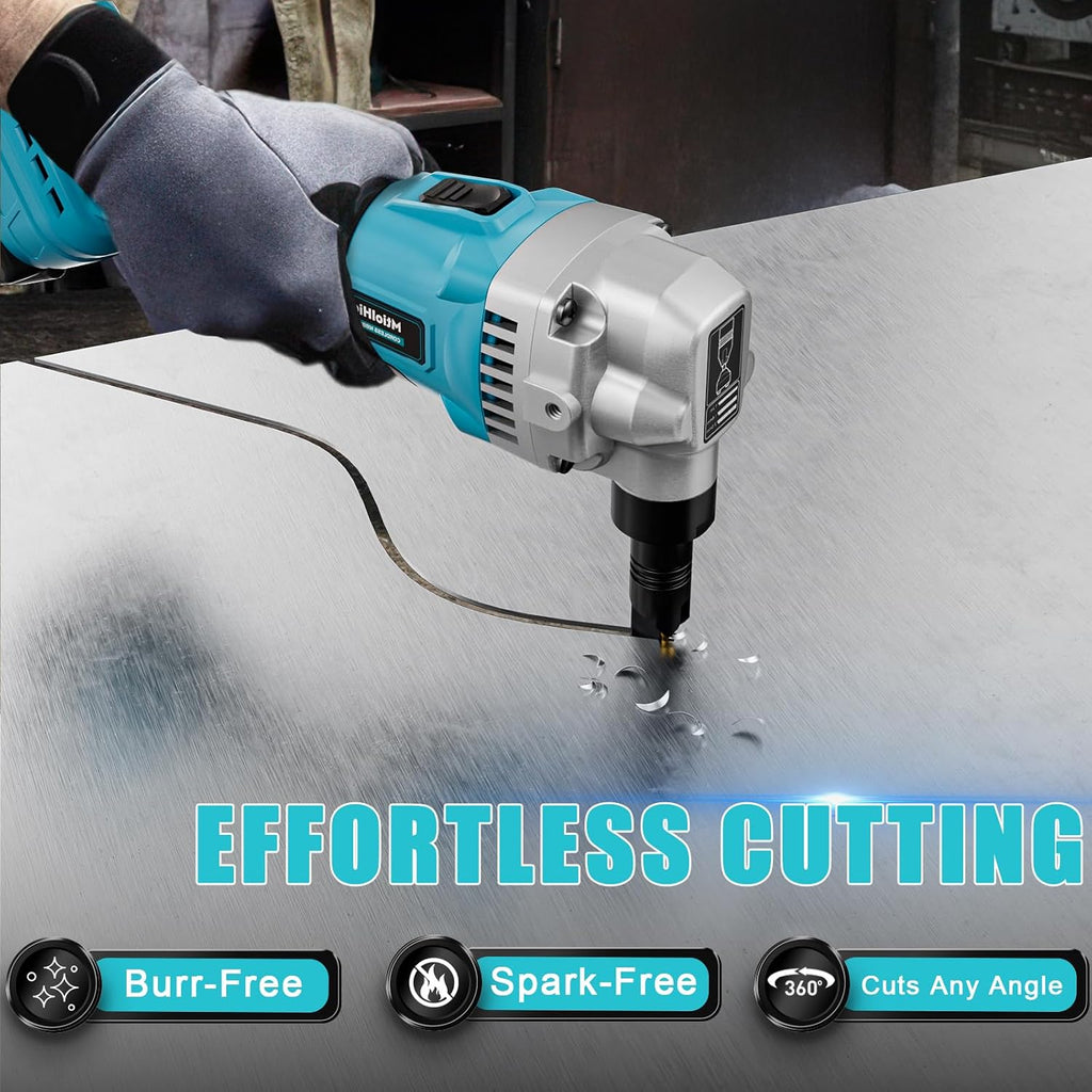 MtiolHig Cordless Metal Nibbler Compatible with Makita 18V Battery, 18-Gauge Electric Nibbler with Assist Handle & 2 Blades, 1900RPM Brushless Metal Cutter for Stainless Steel, No Battery