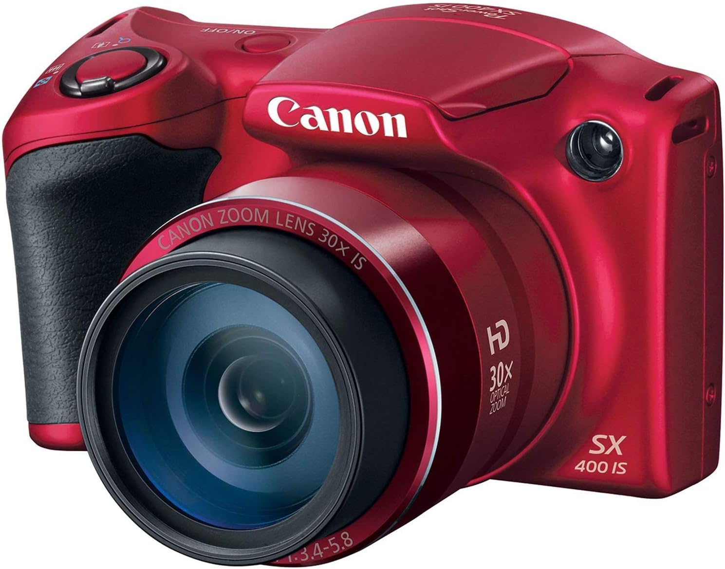 Canon Powershot SX400 IS 16.0 MP Digital Camera with 30x Optical Zoom and 720p HD Video (Red) (Renewed)