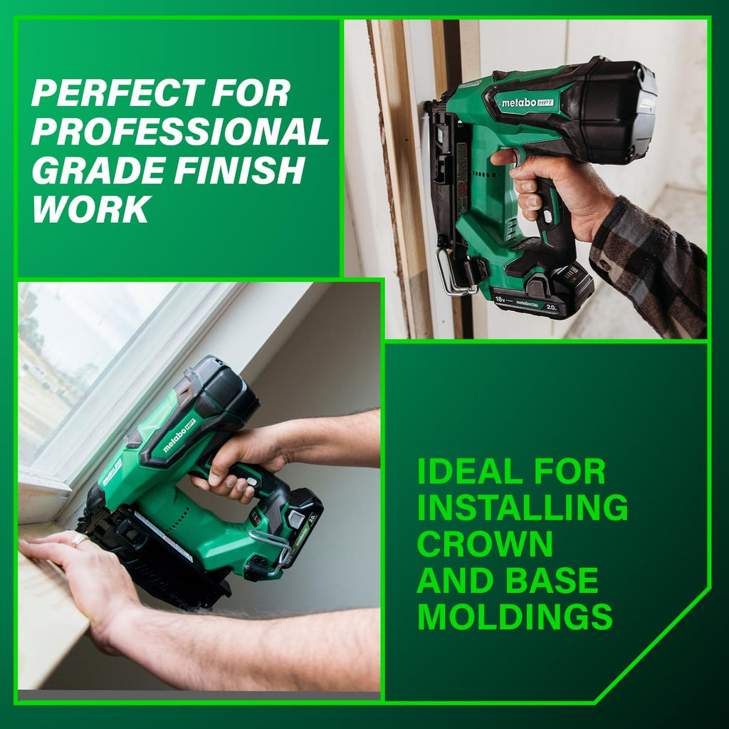 Metabo HPT 18V MultiVolt Brushless Cordless Finish Nailer Kit, 16 Gauge Straight Finish Nailer with Power Tool 2.0Ah Lithium Ion Battery, Drives 1' to 2-1/2' Nails, NT1865DMST