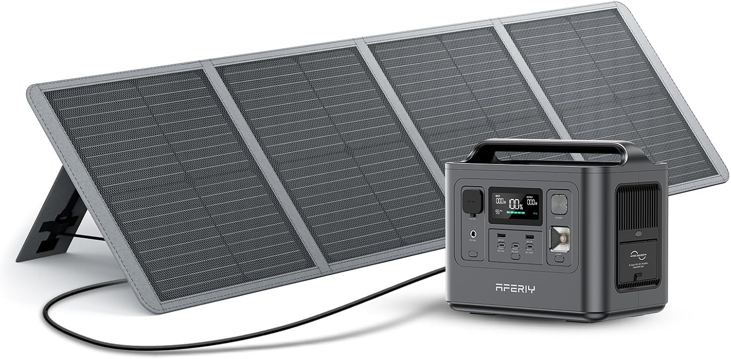 AFERIY Nomad800 Power Station, with 200W ETFE Foldable bracket Solar Panels, 512Wh Solar Generator for Camping, CPAP, RVs