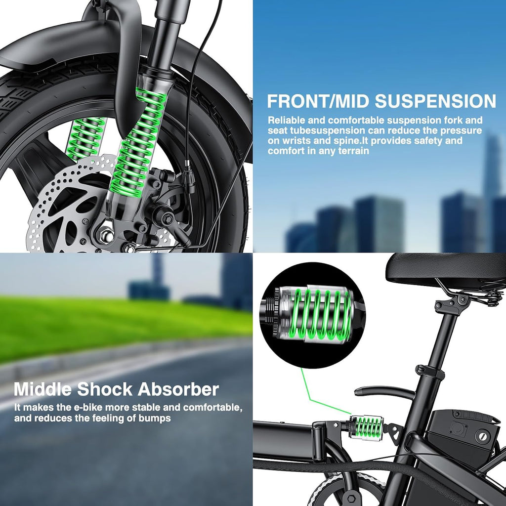 Electric Bike for Adults and Teens, Folding Ebike,Commuter City Foldable E Bike with 560W Motor and 48V 10Ah Battery, 24 MPH Speed Pedals Assist, Dual Disc Brakes,14' Compact Electric Bicycle