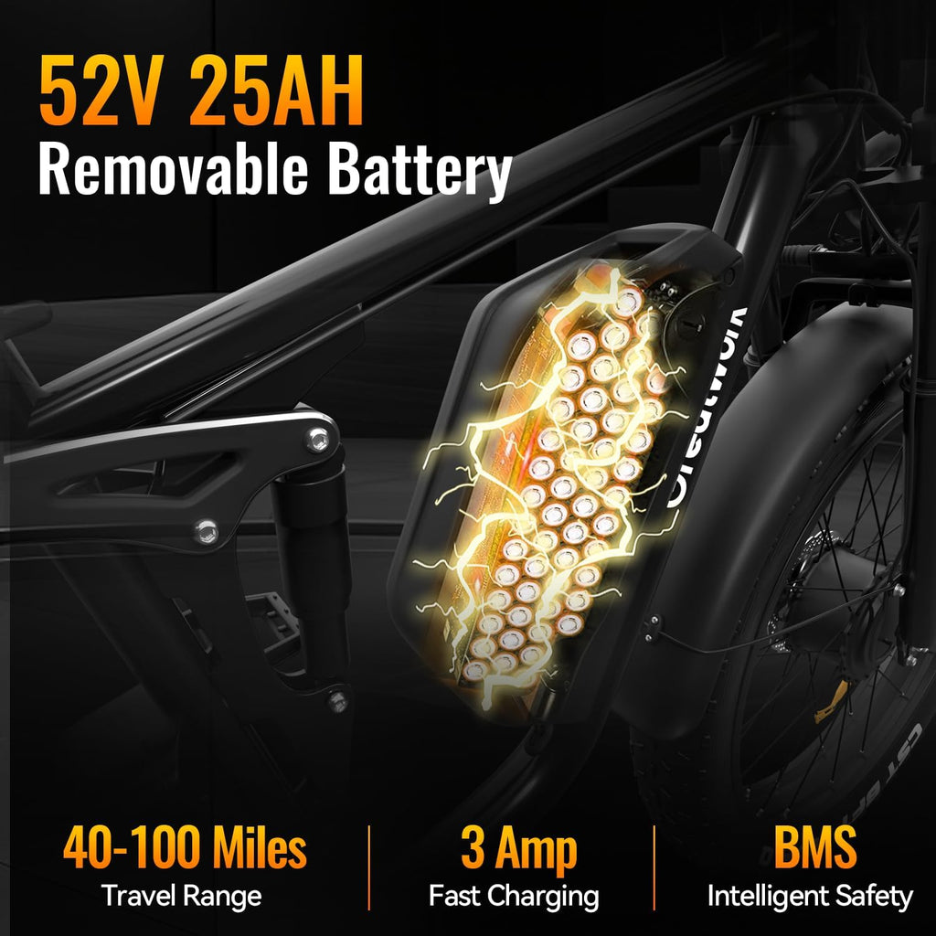 GREATWORK 52V 5000W Peak Dual Motor Electric Bike for Adults, 1300Wh Battery, Up to 45MPH & 100 Miles Range, 26' x 4.0 Fat Tire Electric Dirt Bike with Suspension, Mountain E-Bike for Men Women
