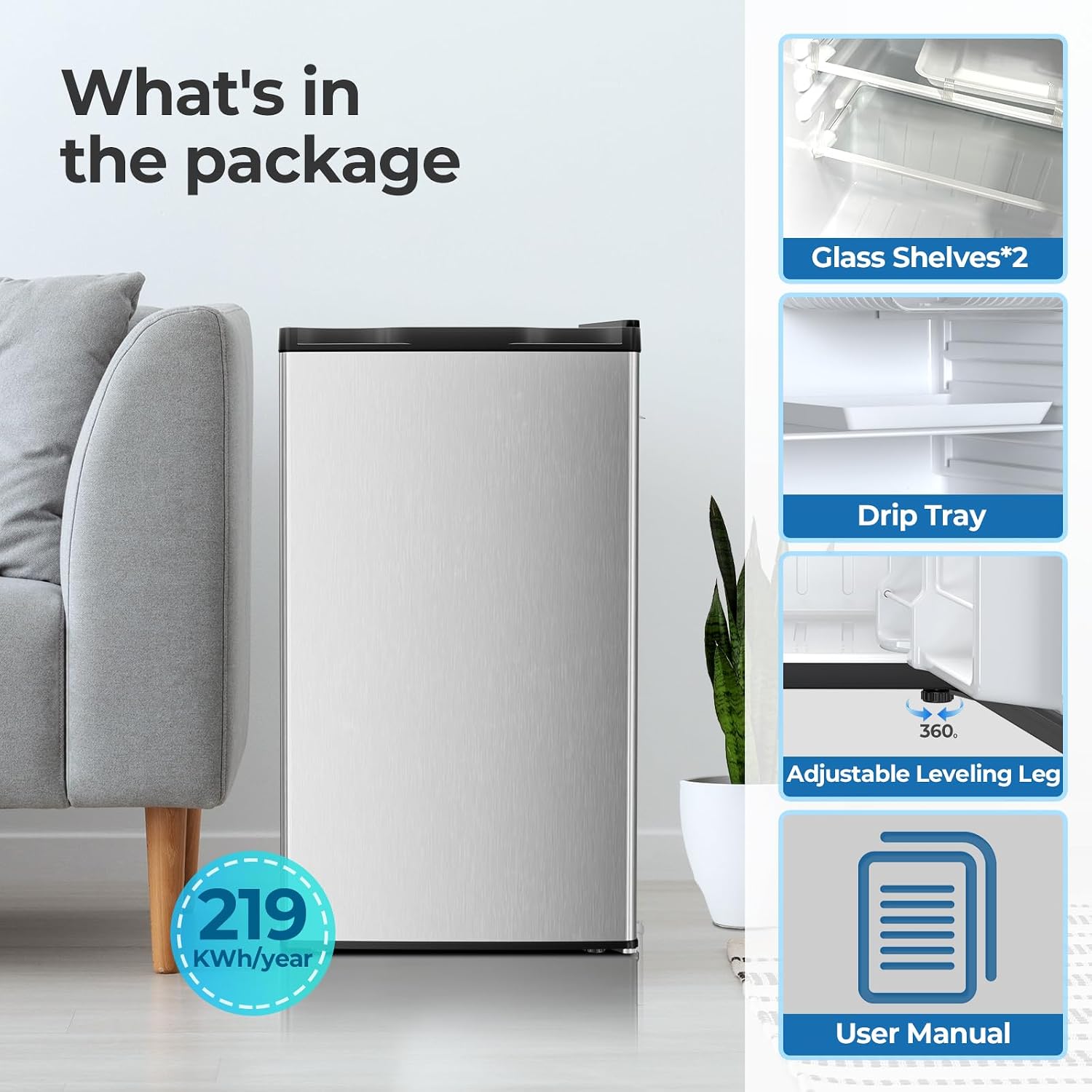 Electactic 3.2 Cu.ft Mini Fridge with Freezer, Compact Refrigerator with Reversible Single Door, Adjustable Thermostat, Low Noise, Energy Efficient for Office, Dorm, Bedroom, Apartment