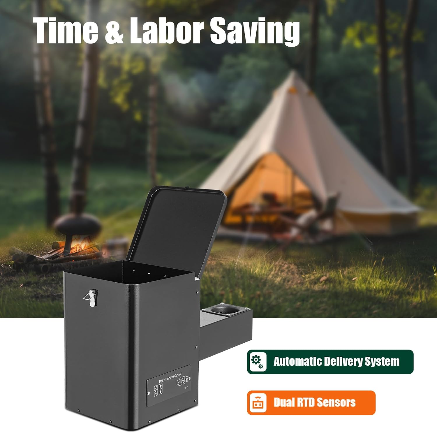Electric Pellet Grill Hopper w/11 Gears Adjustment Temperature, 110V Digital Auto-Ignition Pellet BBQ Smoker for BBQ, Smoke, Roast, Bake, Grill, 25×11×15Inch,Applicable Fuels: 6mm Wood Pellets (110V)