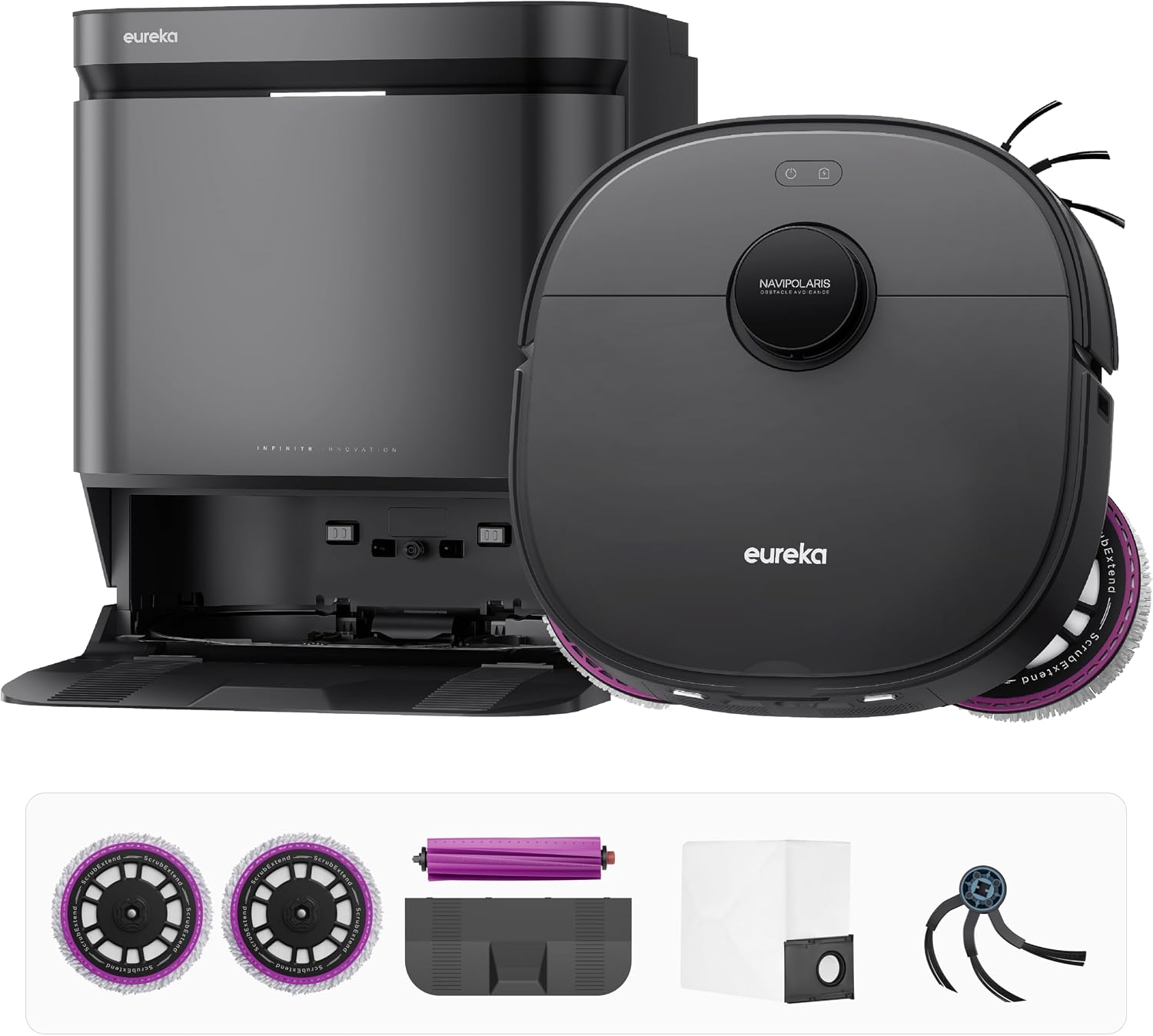 Eureka J15 Evo Ultra Self-Emptying Robot Vacuum Combo, 22,000 Pa Suction Auto Mop Lifting 131°F Hot Air Dry Scrub Extend Robotic Vacuum Cleaner
