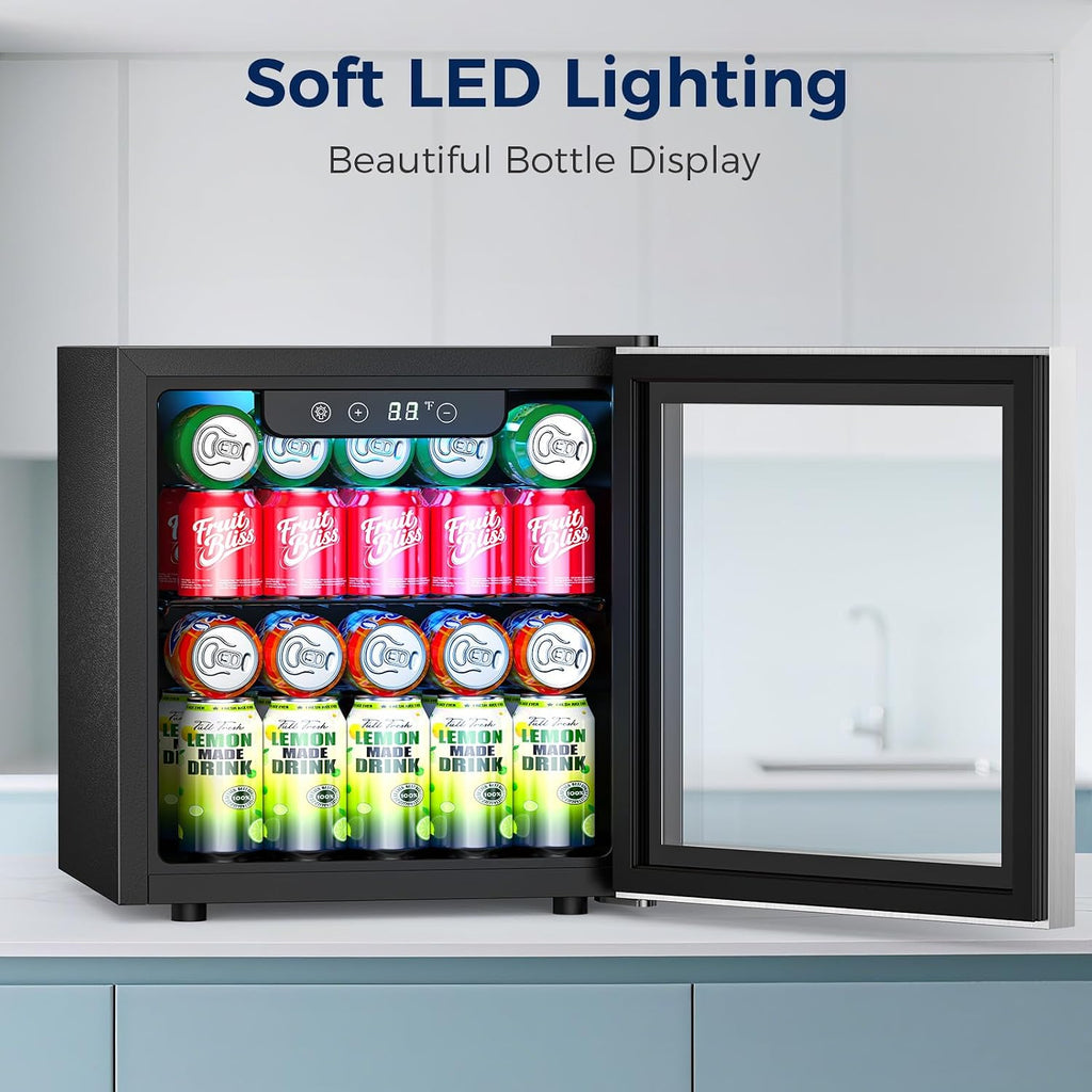 Beverage Refrigerator, 50 Cans Commercial Mini Fridge Cooler, 1.3 Cu.ft with Glass Door, Adjustable Shelves, Digital Temperature Freestanding Small Drink Fridge Soda Beer or Wine for Home Dorm Bar