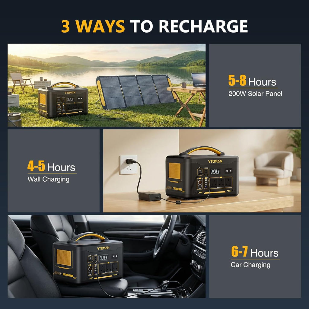 VTOMAN Jump 1500X Portable Power Station with Jump Start, 828Wh LiFePO4 Battery 1500W AC Outlets (3000W Surge) /100W USB-C Output Fast Charge, Solar Generator for for Outdoor, Camping, Outages Backup
