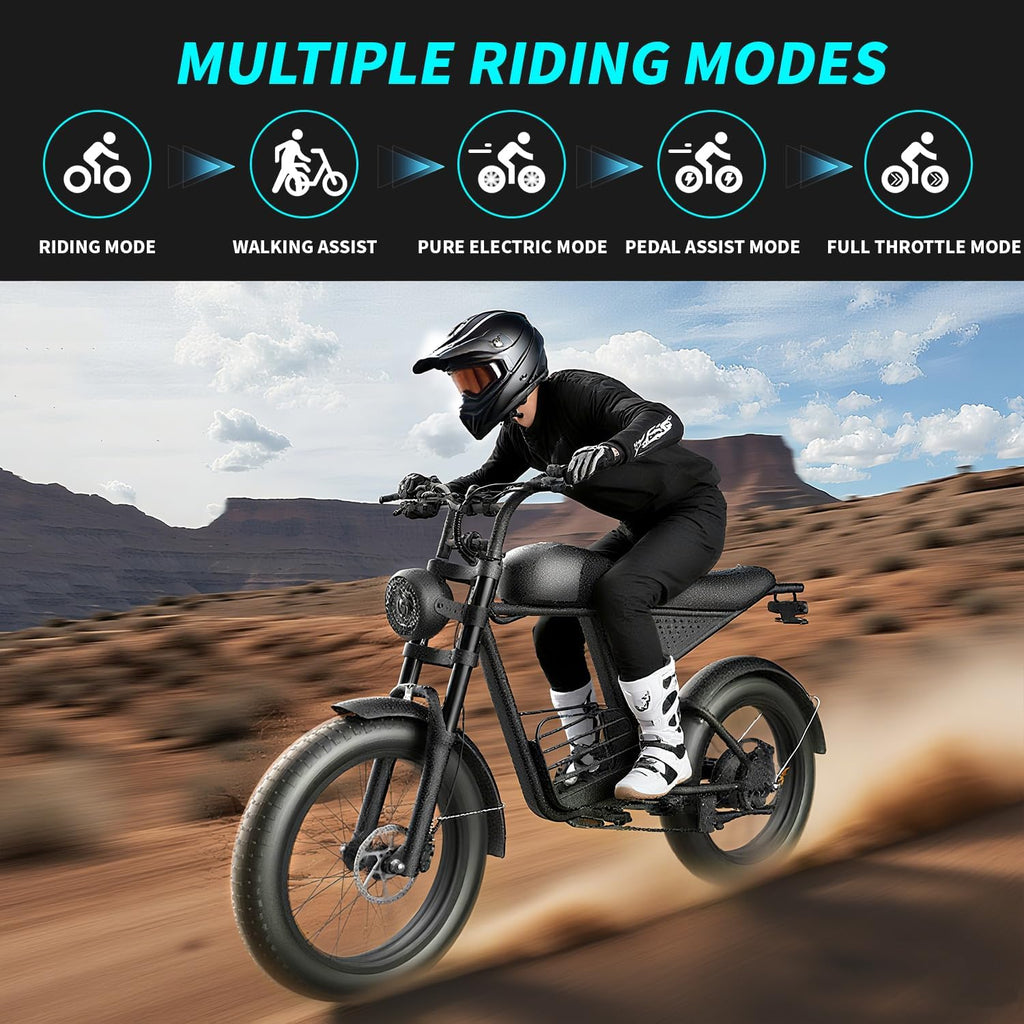 Electric Bike Adults 1500W Peak 48V 20AH Battery 35MPH 20' Fat Tire Electric Dirt Bike for Road Sand Snow Mountain 7-Speed All Terrain E-Bike Electric Motorcycle