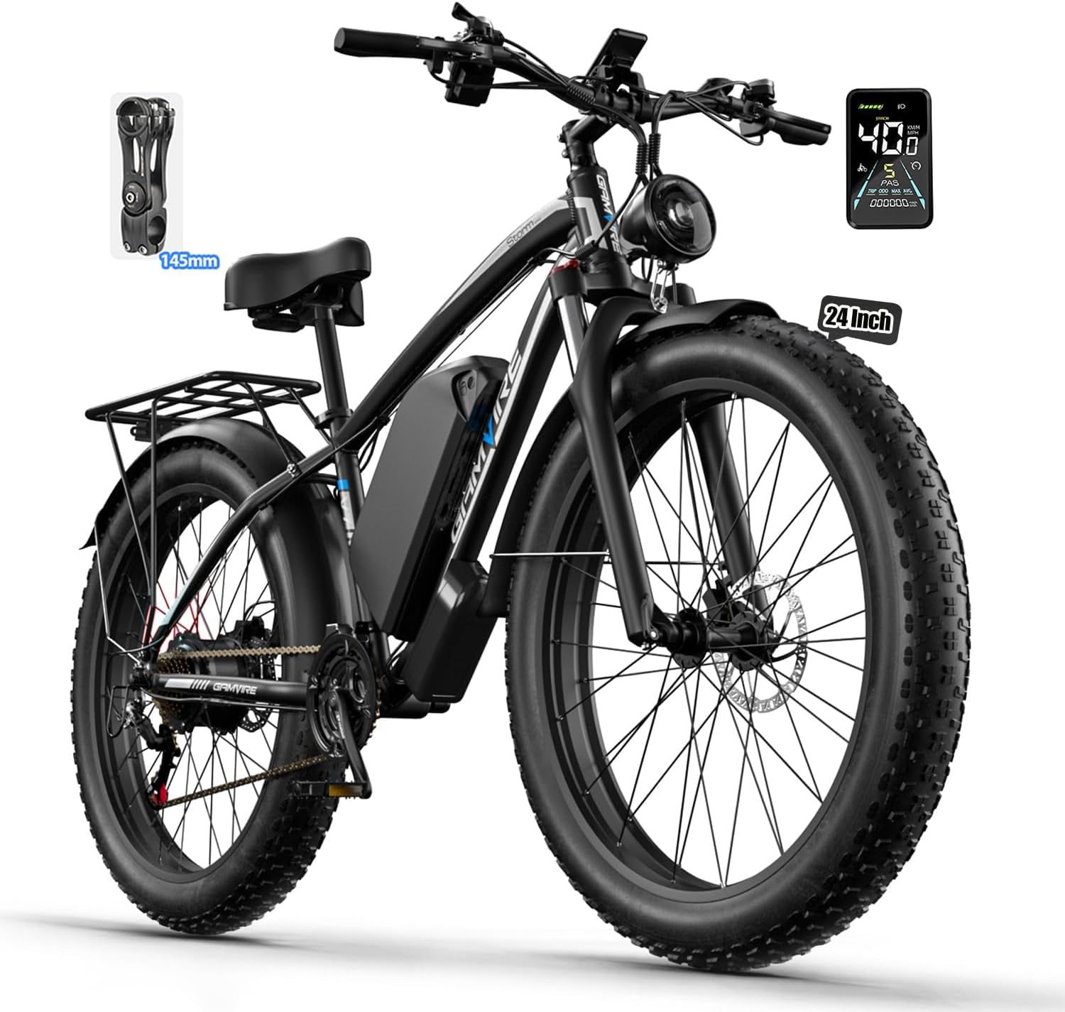 Ebike for Adults Electric, 52V 19.2Ah/32Ah, Peak 2000W/3000W Electric Bicycle, 36/40M P H, 70 Miles/100Miles, Off Road Snow Mountain E-Bike, Hydraulic Disc Brake, 24'/26' Fat Tire E Bike UL2849 by SGS