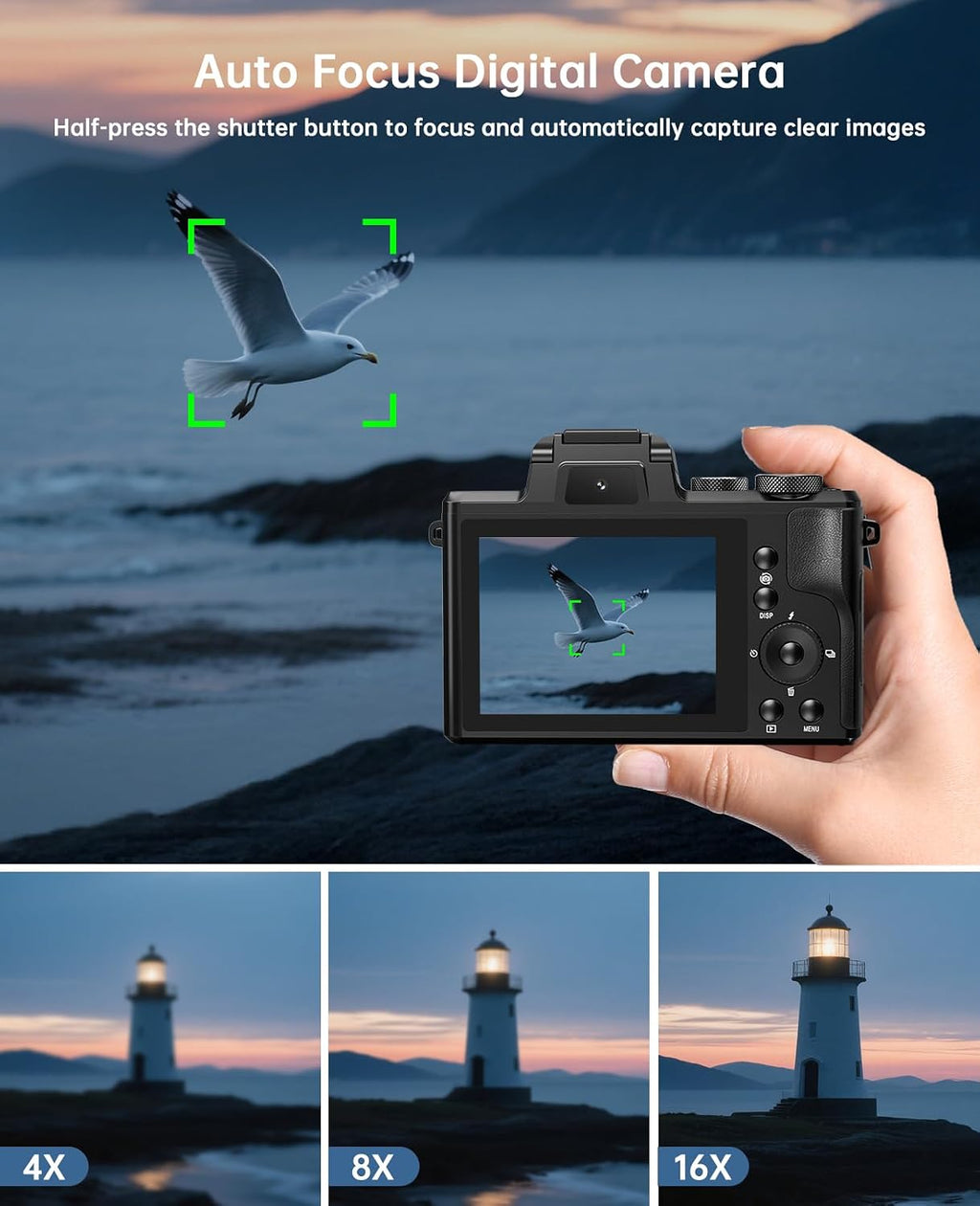 8K Digital Cameras for Photography Autofocus, 2026 Upgrade 88MP WiFi Professional 16X Zoom Photography Camera with Dual-Lens for YouTube, SD Card, Lens Hood, Touch Screen, 2 Batteries & Charging Stand