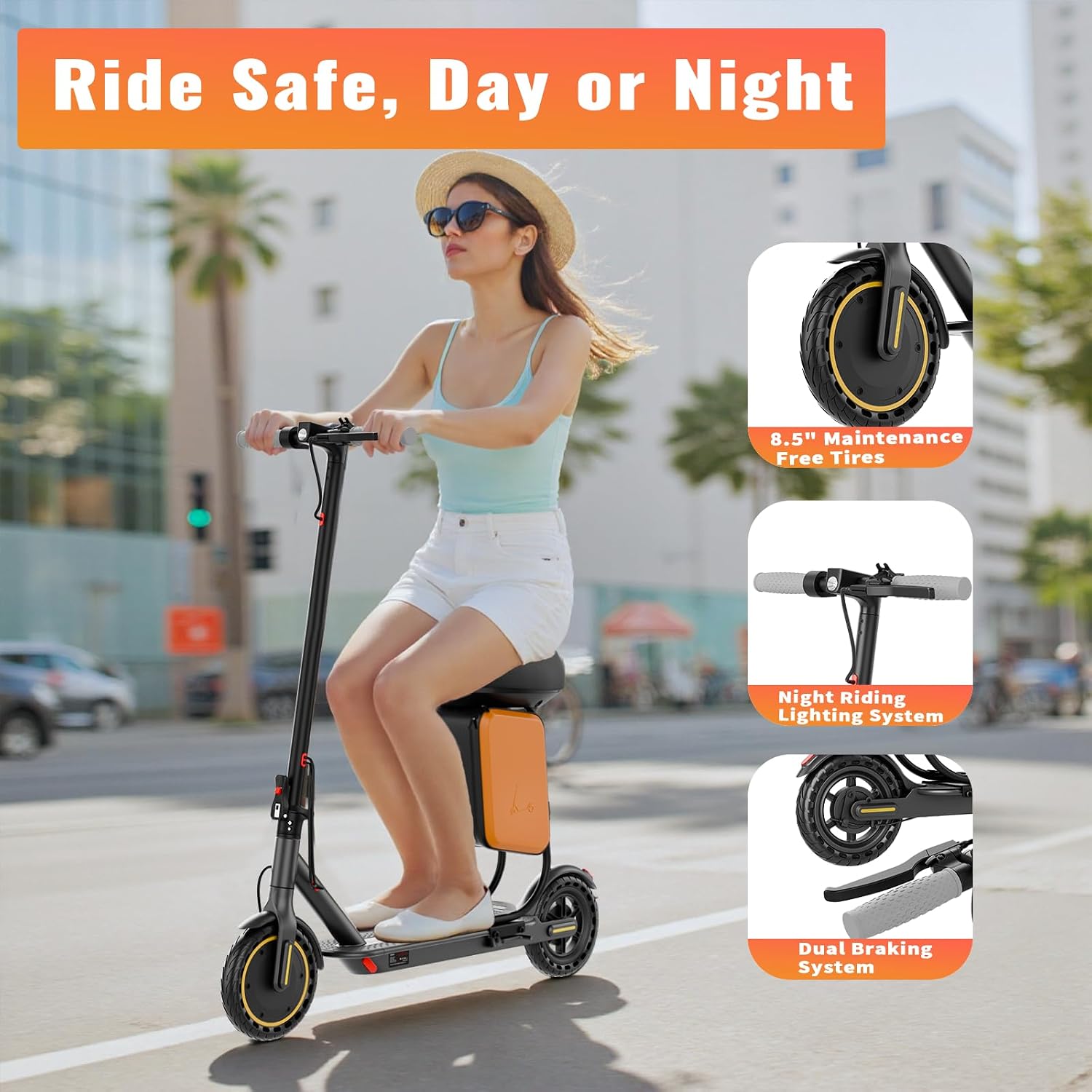 Qlaway Electric Scooter for Adults, 350W/500W Motor, 16-22 Miles Range, 8.5'/10' Solid Tires, Dual Braking & Suspension, Folding Portable Commuting E-Scooter with App
