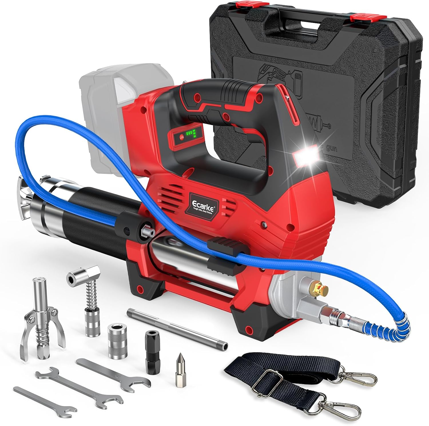 Ecarke Cordless Grease Gun Compatible with Milwaukee 18V Battery (Bare Tool), 3‑Speed Adjustable Flow, 12,000 PSI Max, 39' Hose, Works with Bulk & Cartridge Grease, for Farm/Truck/Construction