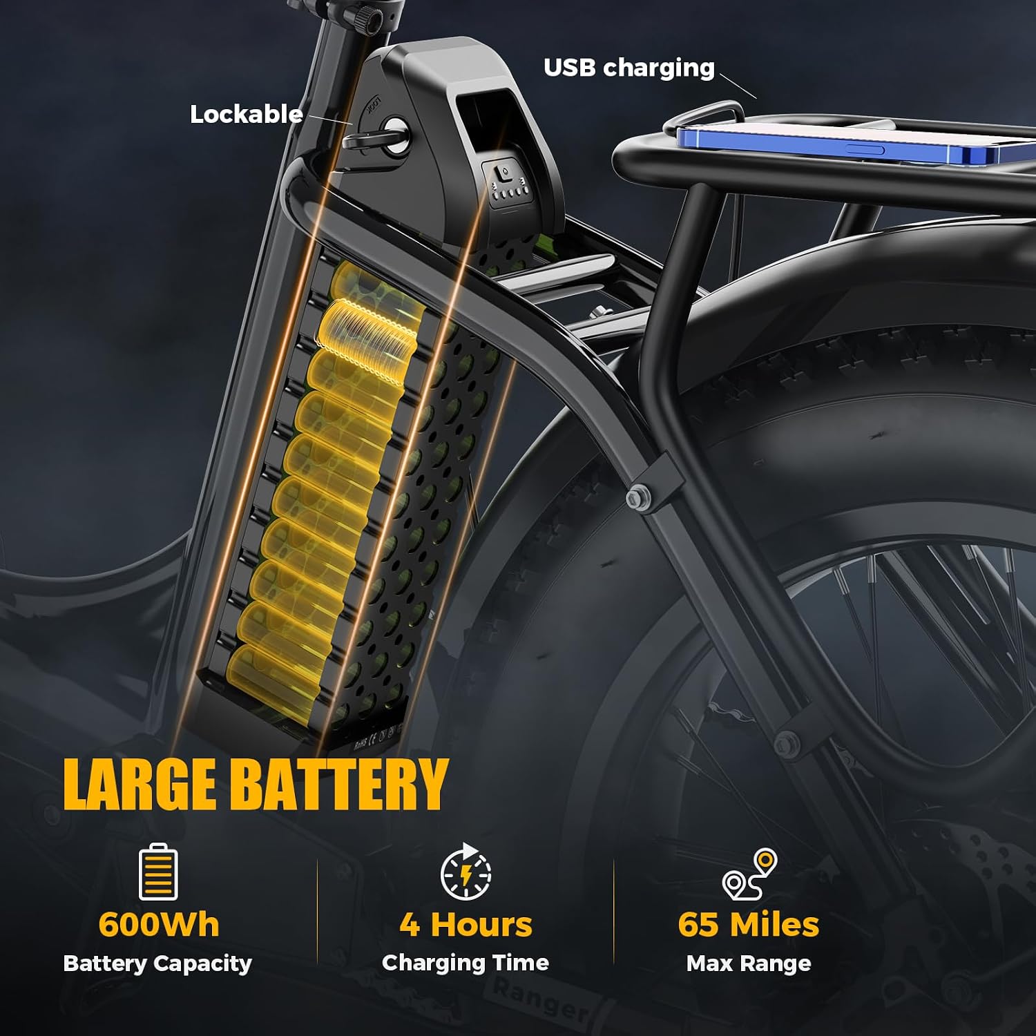 Heybike Ranger 2.0 Foldable Electric Bike for Adults, 20'*4 Fat Tire Ebike with 1400W Peak Motor, 28 MPH Max Speed, 600Wh Removable Battery, Up to 65 Miles Range, Front Suspension Step-Thru E Bike
