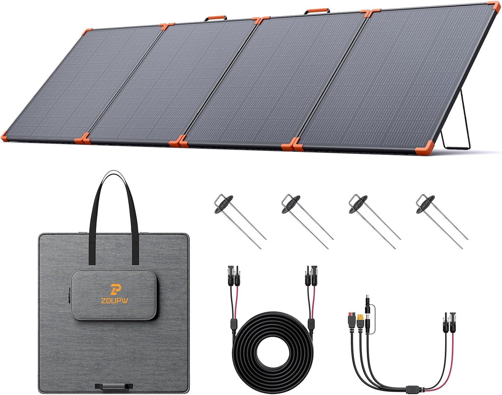 ZOUPW 350W Portable Solar Panel, N-Type 16BB 25% High Efficiency Foldable Solar Charger for Jackery/EcoFlow Delta/Anker Solix C1000/Bluetti,IP68 Waterproof OffGrid Power for RV Camping Power Backup