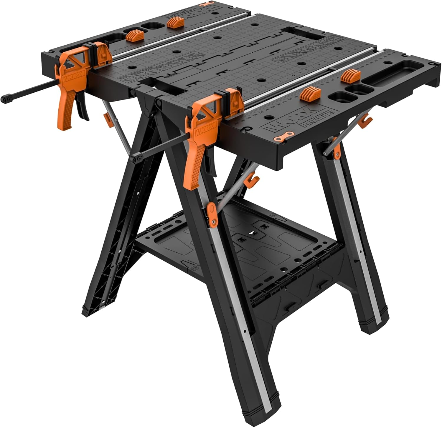 Worx Pegasus 2-in-1 Folding Work Table & Sawhorse, Easy Setup Portable Workbench, 31' W x 25' D x 32' H Lightweight Worktable with Heavy-Duty Load Capacity, WX051 - Includes 2 Clamps & 4 Clamp Dogs