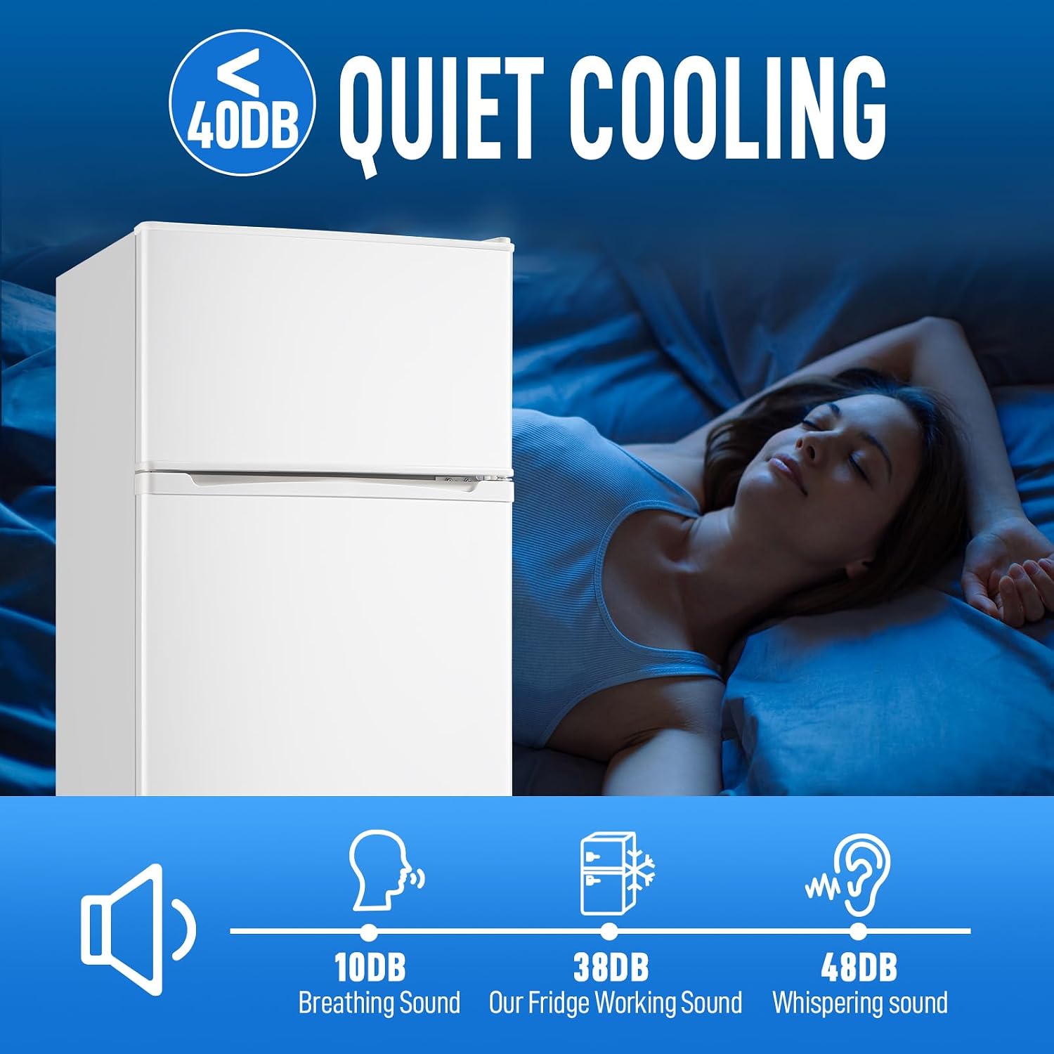 WANAI Mini Fridge with Freezer, 3.5 CU.FT Small Refrigerator with 2 Door & 7 Gear Mechanical Control & Side Bottle Rack, LED Light, Ideal for Dorm, Kitchen, Apartment, Office, White