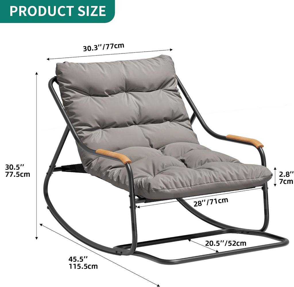 YITAHOME Patio Oversized Rocking Chair Set of 2, Versatile Indoor/Outdoor Textilene Lounge with Soft Thick Cushion, Teak Armrests and Footrest, Idea for Living Room, Porch, or Backyard