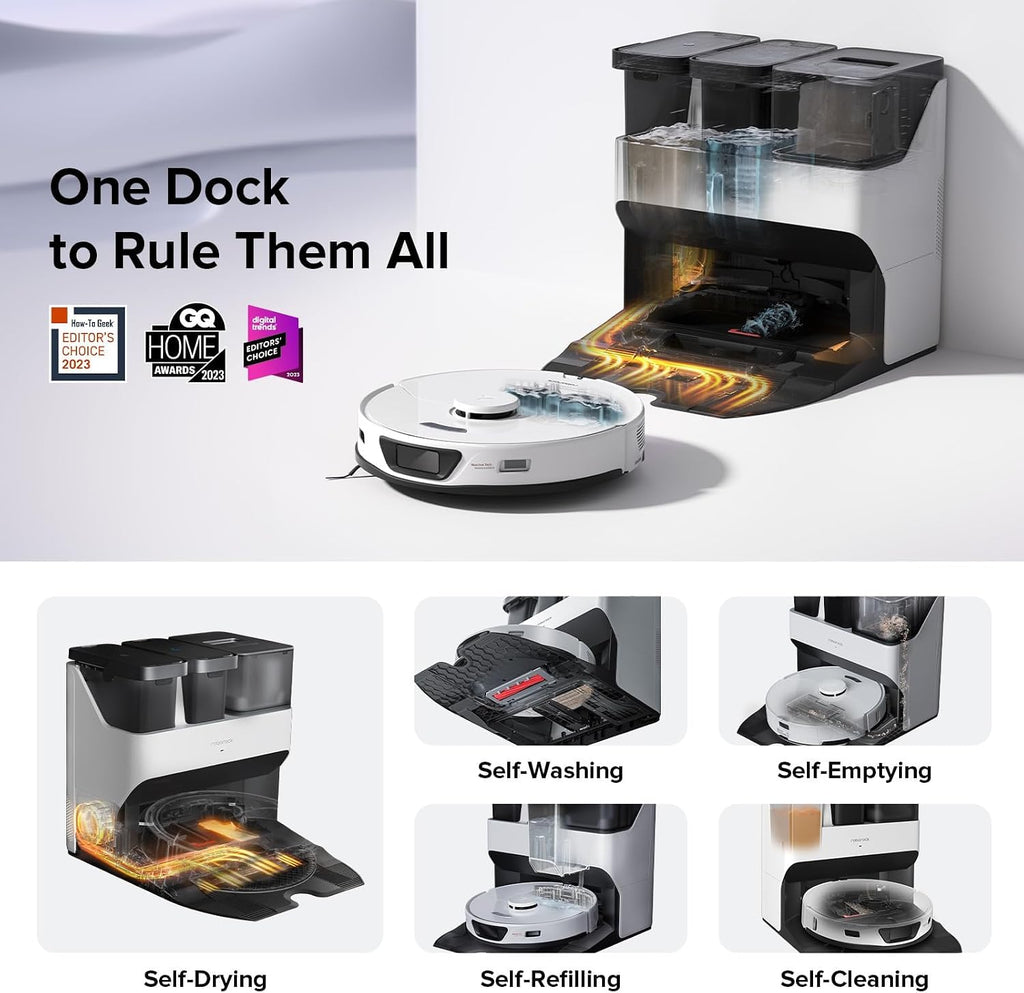 roborock S7 Max Ultra Robot Vacuum and Mop Combo, Auto Mop Drying, Auto Mop Washing, Self-Emptying, Self-Refilling, 5500Pa Suction, Reactive Tech Obstacle Avoidance, White (Renewed)