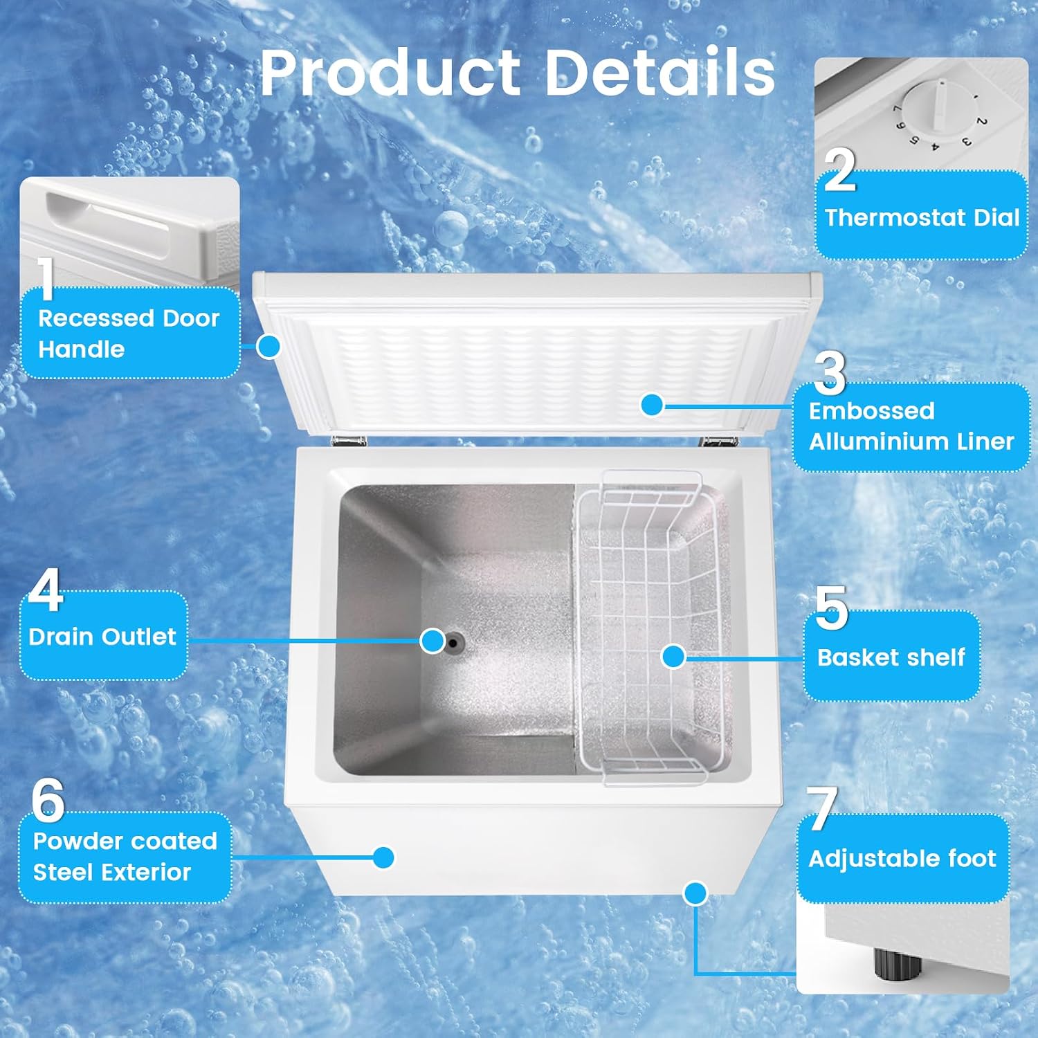 COWSAR Deep Freezer 3.5 Cu.Ft Chest Freezers with 2 Removable Baskets, Top Open Door Compact Congelador, Adjustable 7 Temperature Control for Kitchen, Office, Dorm Apartment, Garage, Commercial